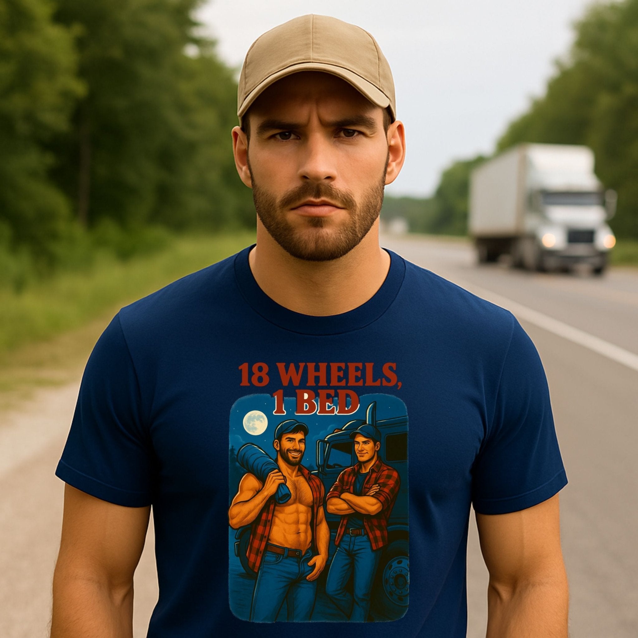 Gay Trucker T-Shirt — Sultry Roadside Motel Tee, Bold Daddy Fetish Top, 18 Wheels 1 Bed - Craig Michael Design