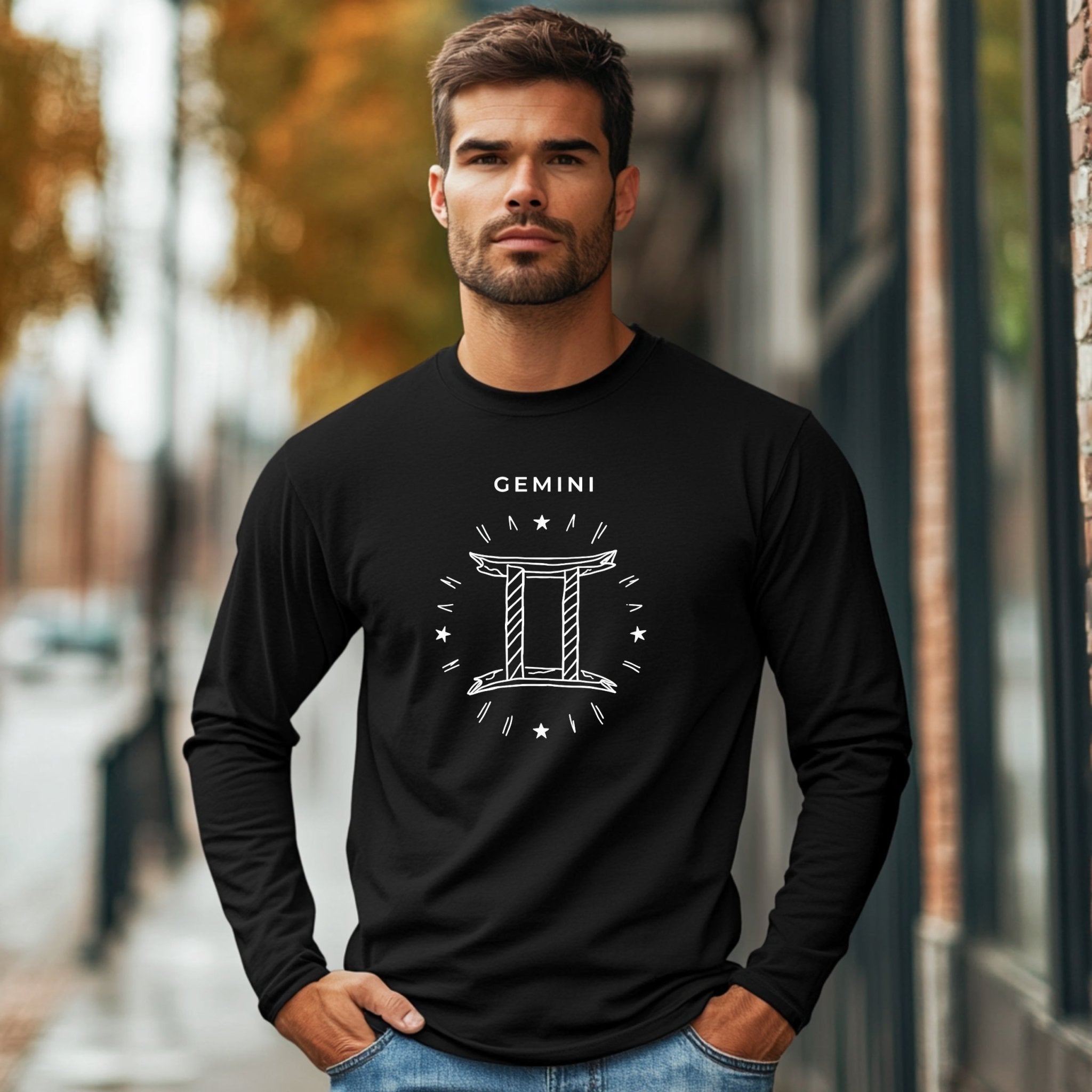 Gemini Zodiac Sign Long Sleeve T-Shirt, Astrology Enthusiast Apparel, Zodiac Symbol Graphic Tee, Horoscope Long Sleeve Shirt - Craig Michael Design