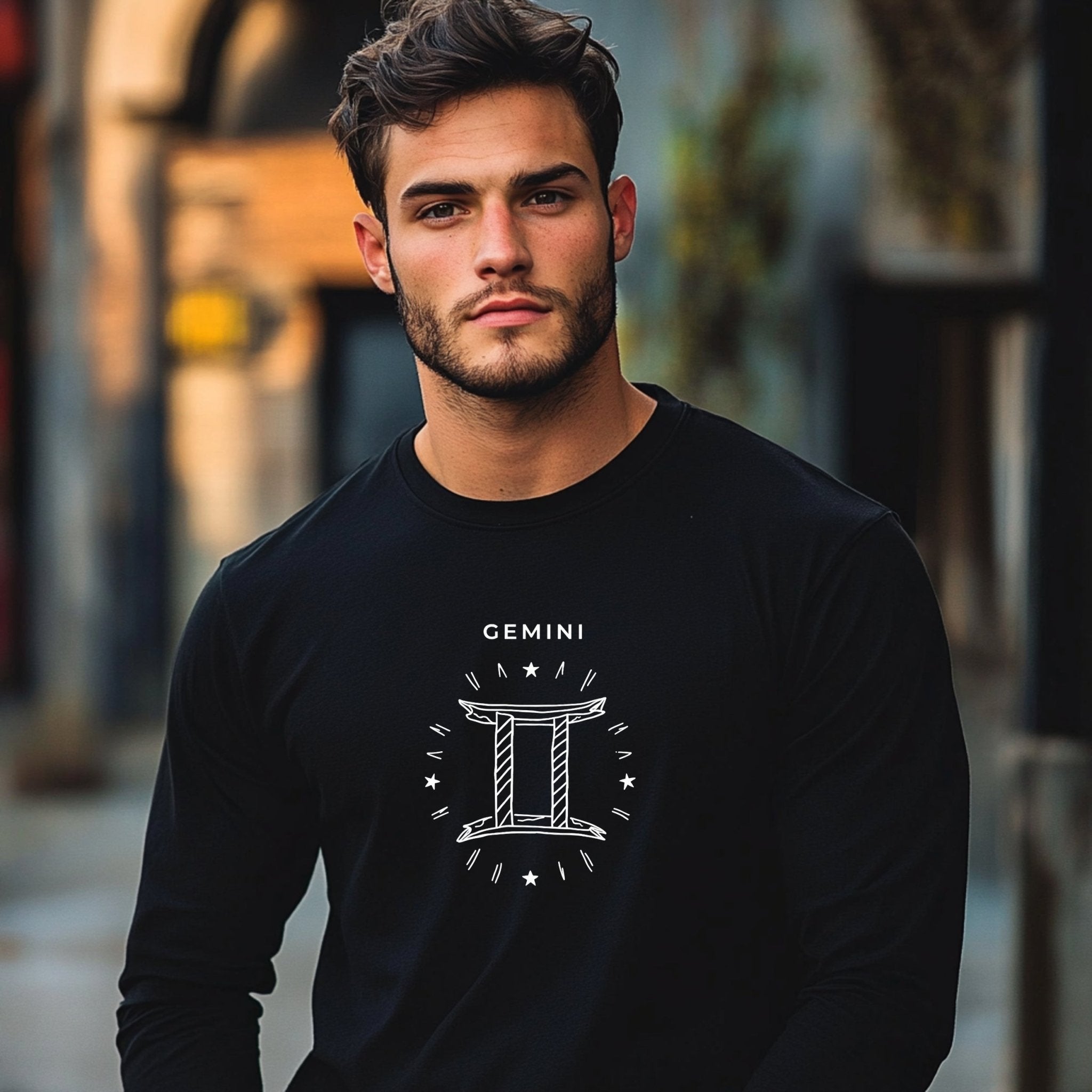 Gemini Zodiac Sign Long Sleeve T-Shirt, Astrology Enthusiast Apparel, Zodiac Symbol Graphic Tee, Horoscope Long Sleeve Shirt - Craig Michael Design