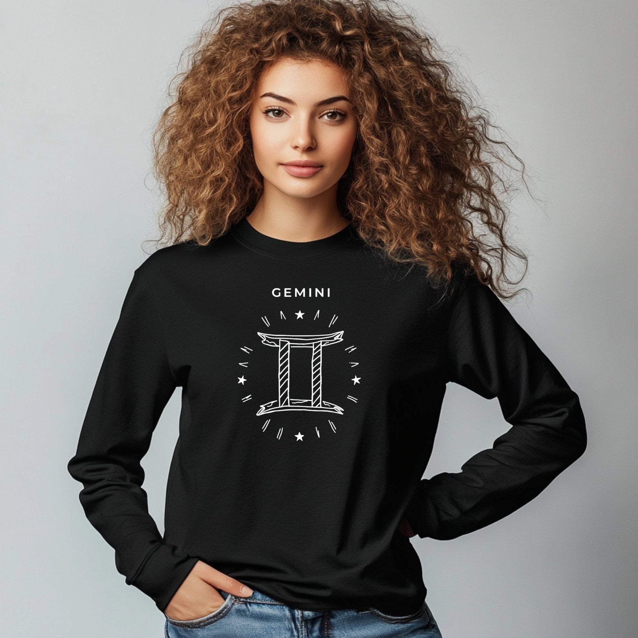 Gemini Zodiac Sign Long Sleeve T-Shirt, Astrology Enthusiast Apparel, Zodiac Symbol Graphic Tee, Horoscope Long Sleeve Shirt - Craig Michael Design