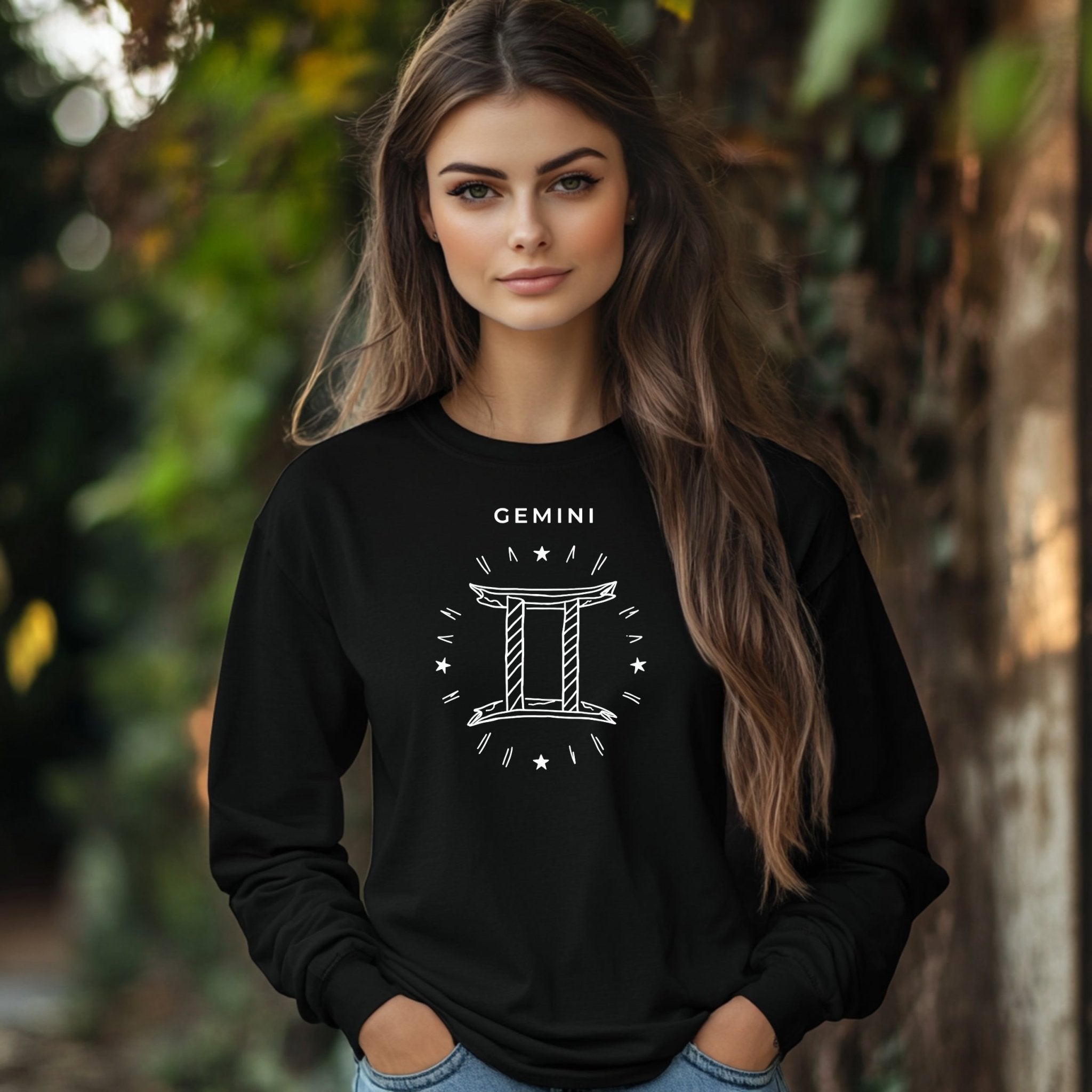 Gemini Zodiac Sign Long Sleeve T-Shirt, Astrology Enthusiast Apparel, Zodiac Symbol Graphic Tee, Horoscope Long Sleeve Shirt - Craig Michael Design