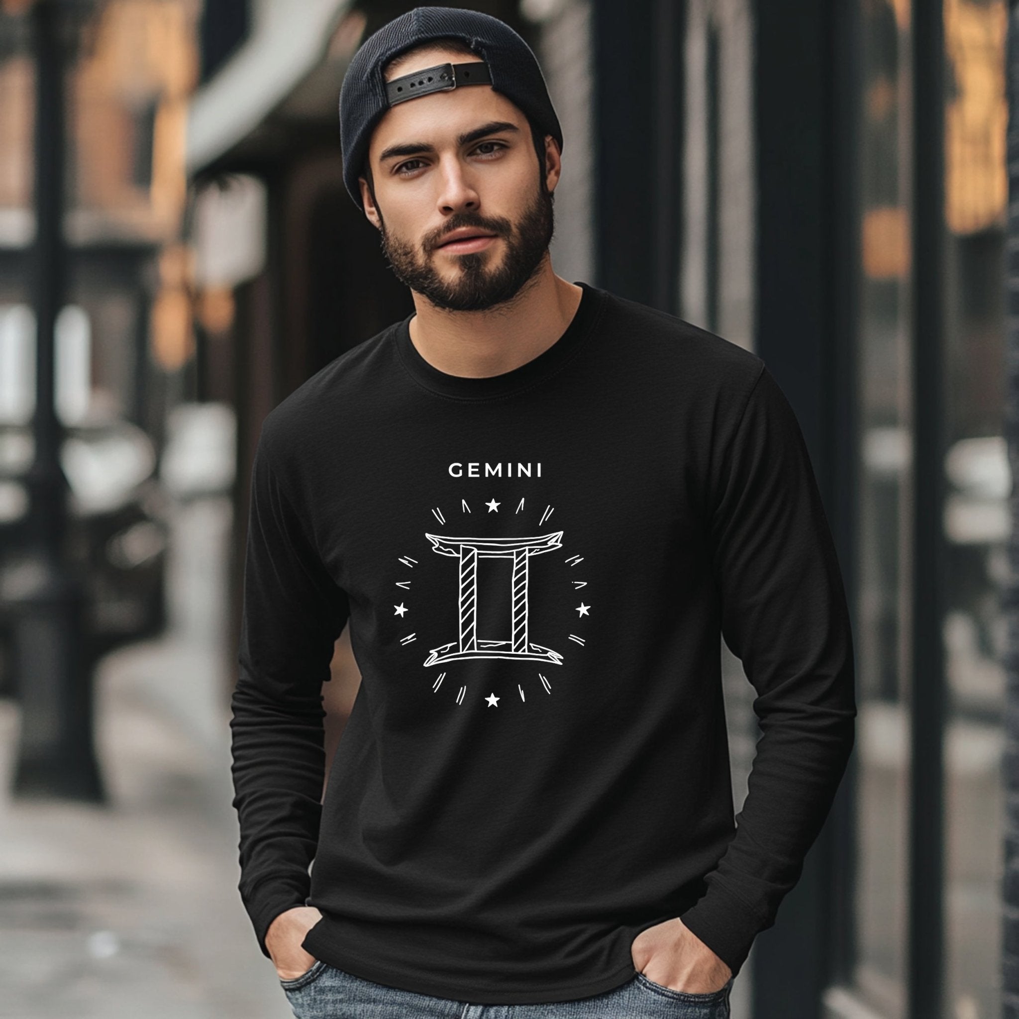 Gemini Zodiac Sign Long Sleeve T-Shirt, Astrology Enthusiast Apparel, Zodiac Symbol Graphic Tee, Horoscope Long Sleeve Shirt - Craig Michael Design