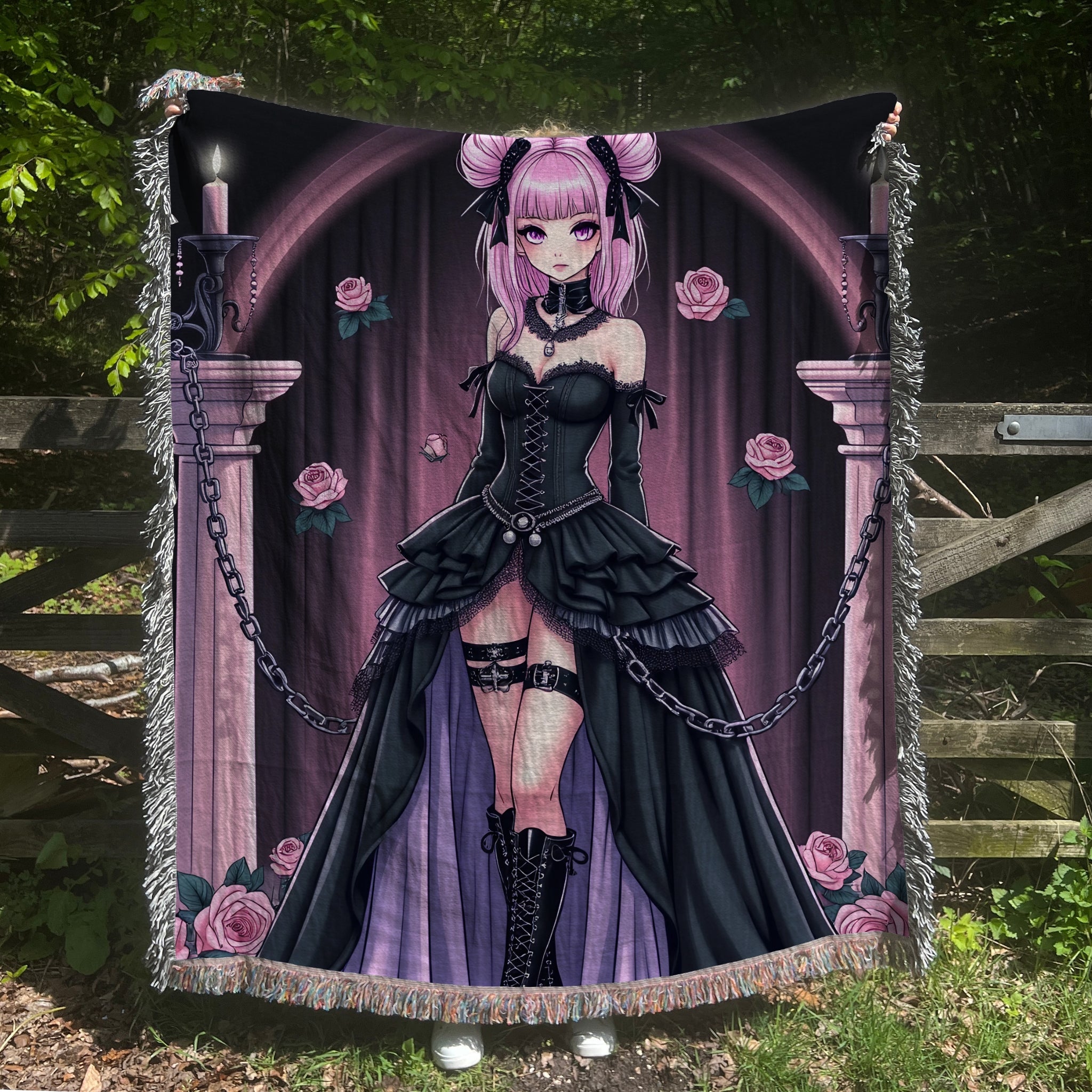 Gothic Lolita Blanket, Cute Anime Blanket, Black and Pink Blanket, Decorative Blanket, Cozy Throw Blanket, Gift for Anime Lovers - Craig Michael Design