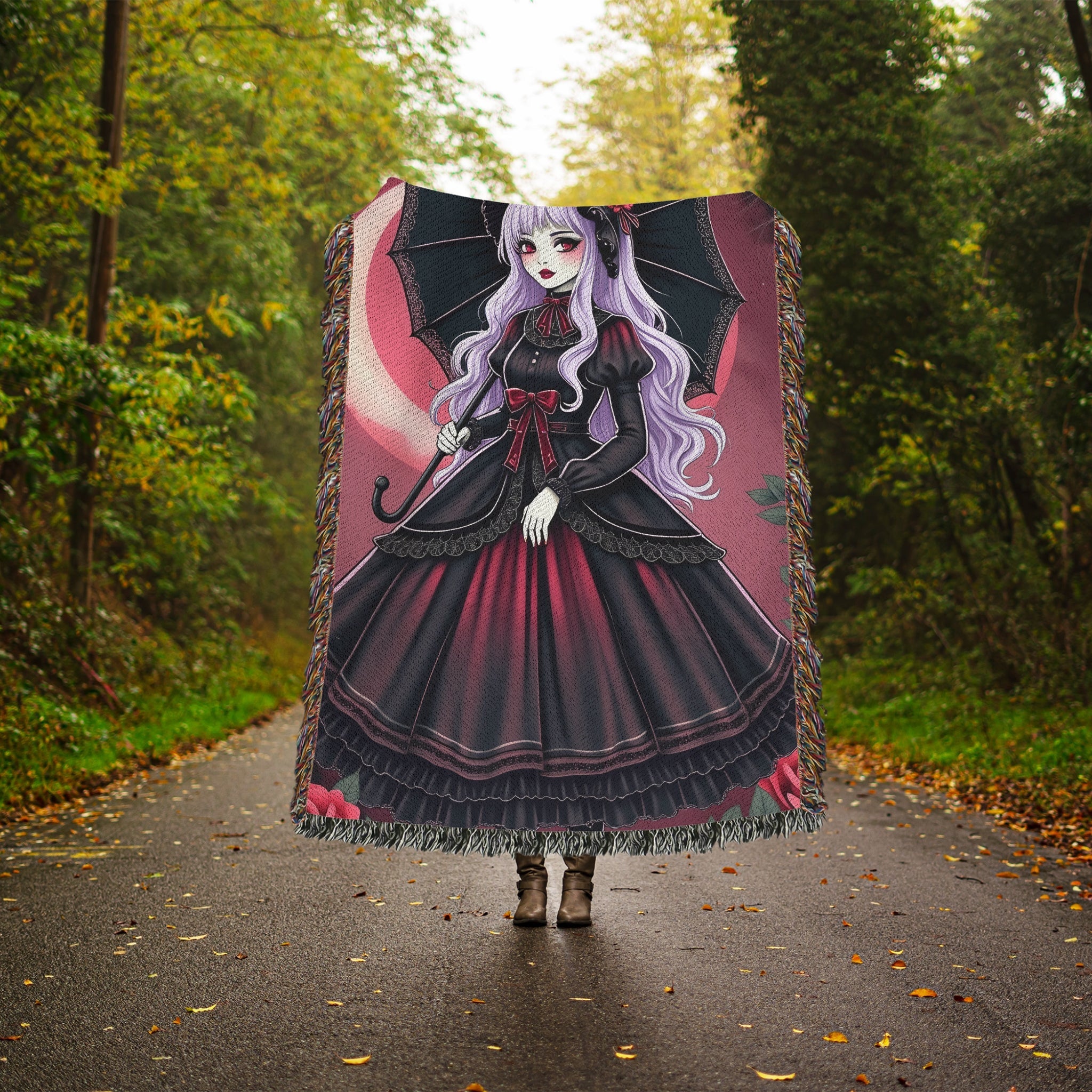 Gothic Lolita Blanket, Cute Anime Girl Blanket, Mint Green Hair, Elegant Victorian Gothic Blanket for Cozy Home Decor - Craig Michael Design