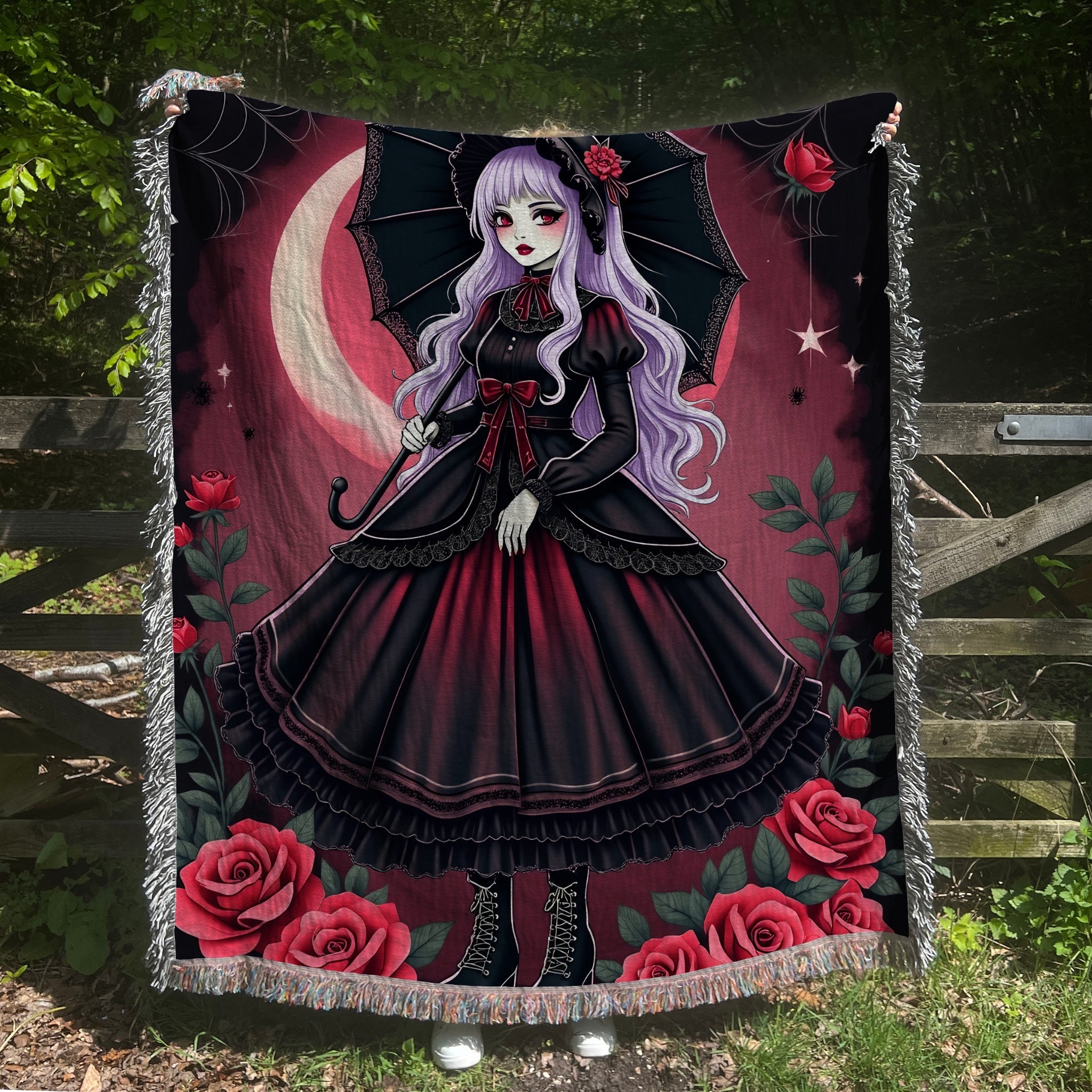 Gothic Lolita Blanket, Cute Anime Girl Blanket, Mint Green Hair, Elegant Victorian Gothic Blanket for Cozy Home Decor - Craig Michael Design