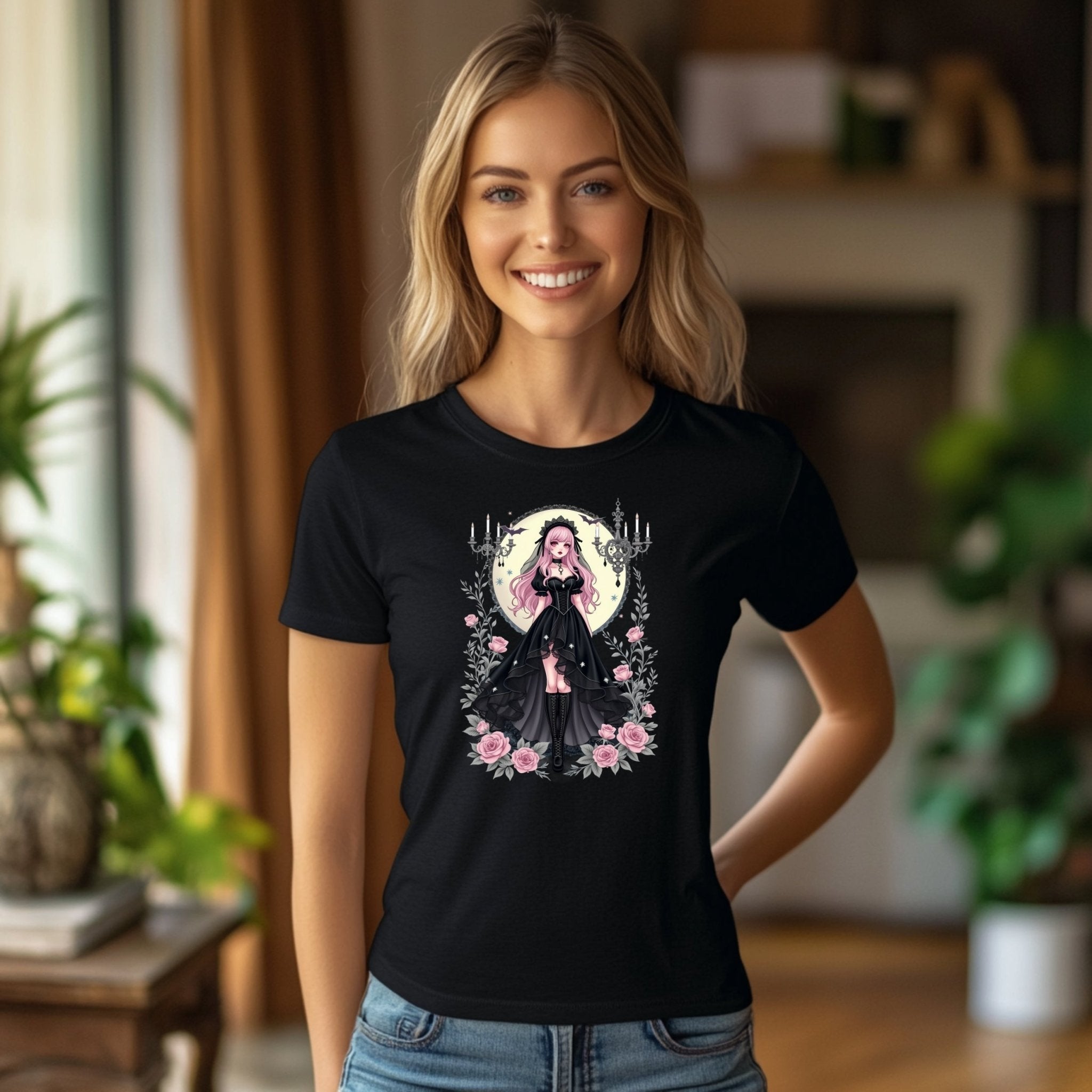 Gothic Lolita Harajuku T-Shirt, Japanese Anime Fashion Tee, Cute Goth Girl Top, Elegant Streetwear, Kawaii Graphic Shirt - Craig Michael Design