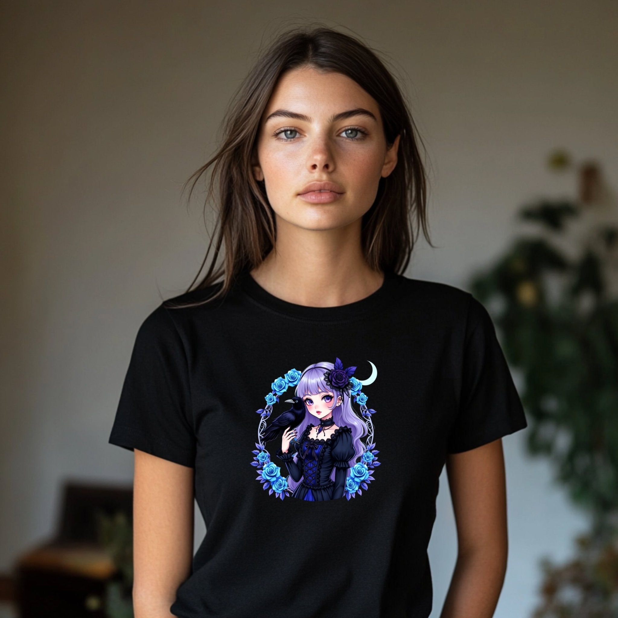 Gothic Lolita Harajuku Tshirt Black Roses and Raven Cute Gothic Anime Shirt Harajuku Fashion Gothic Lolita Top - Craig Michael Design