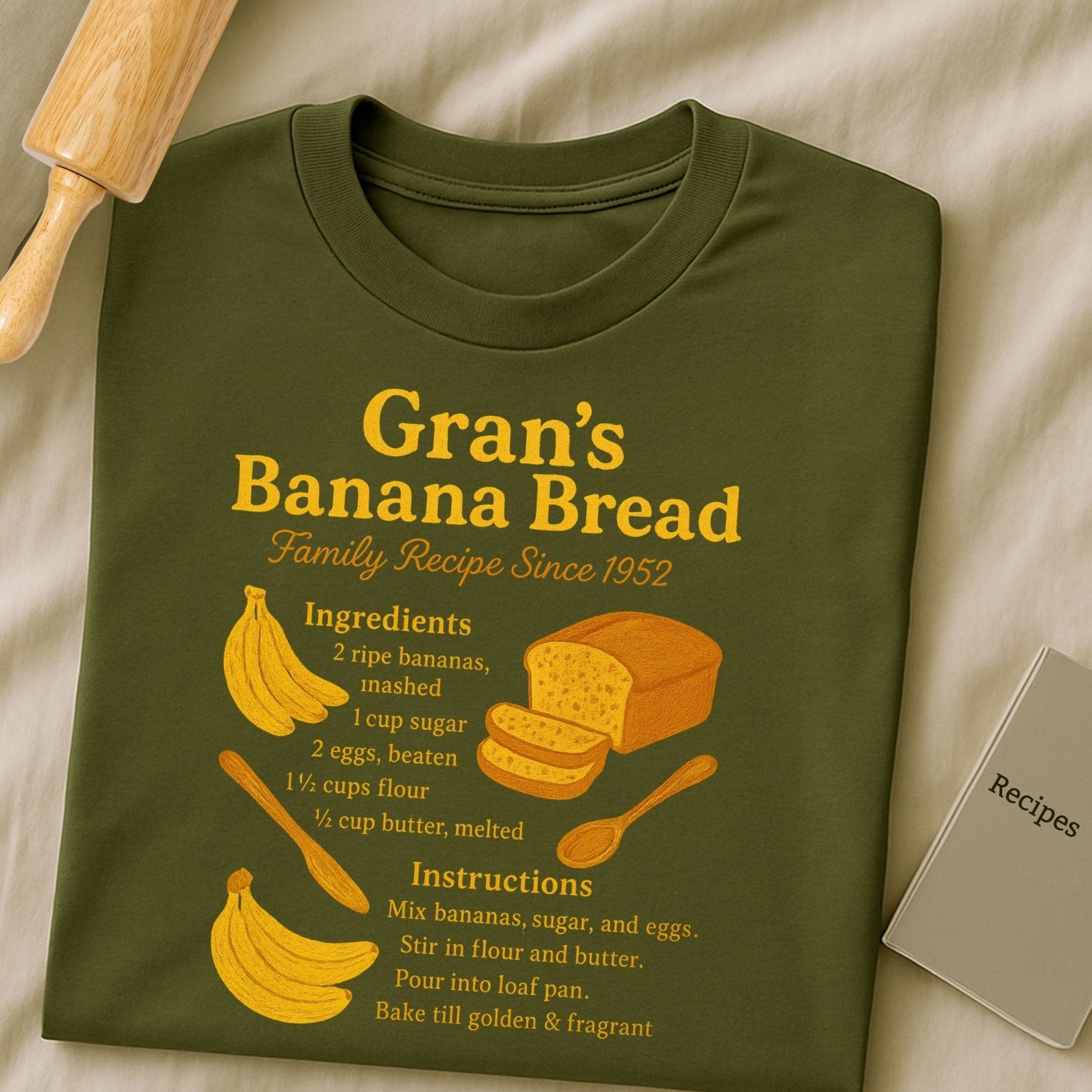 Gran’s Banana Bread Shirt, Retro Recipe T-Shirt, Family Baking Gift - Craig Michael Design