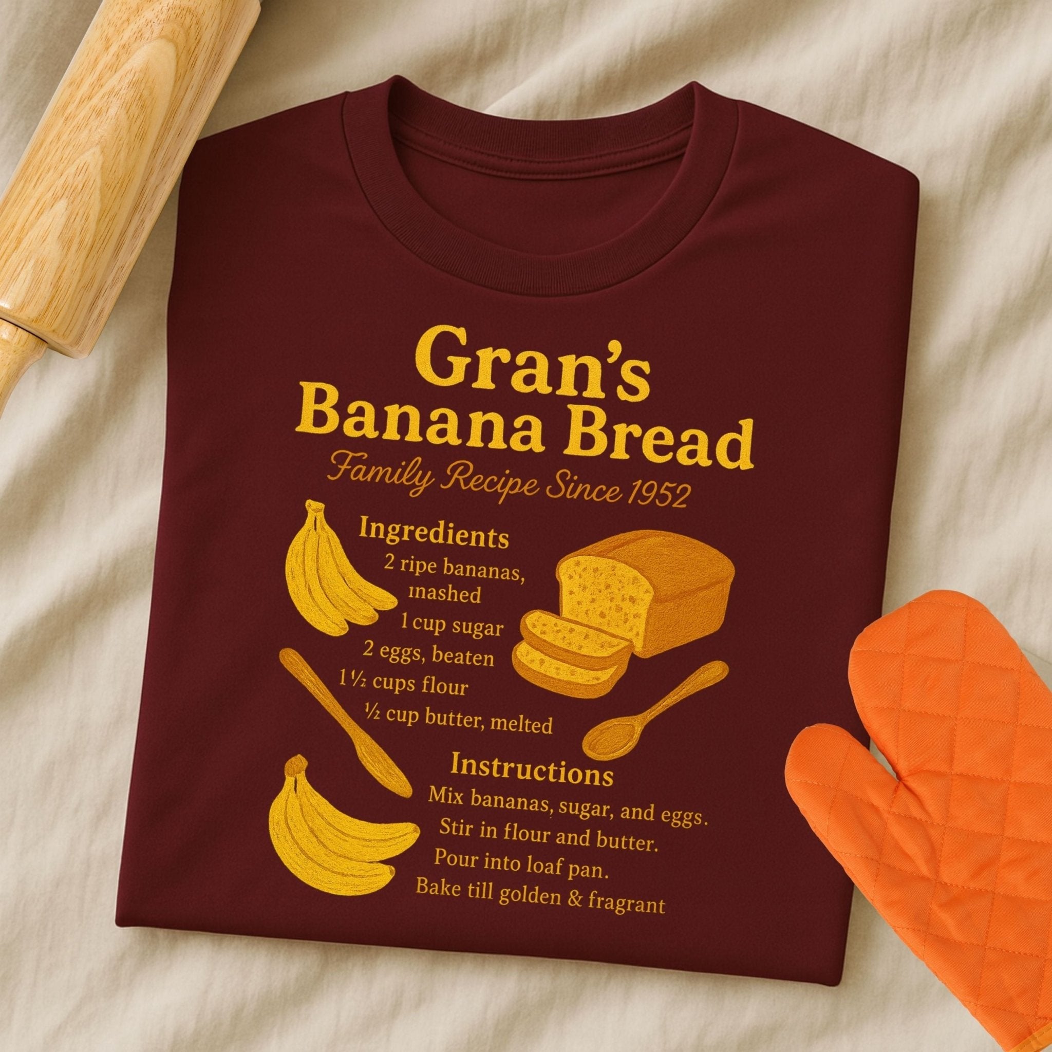 Gran’s Banana Bread Shirt, Retro Recipe T-Shirt, Family Baking Gift - Craig Michael Design