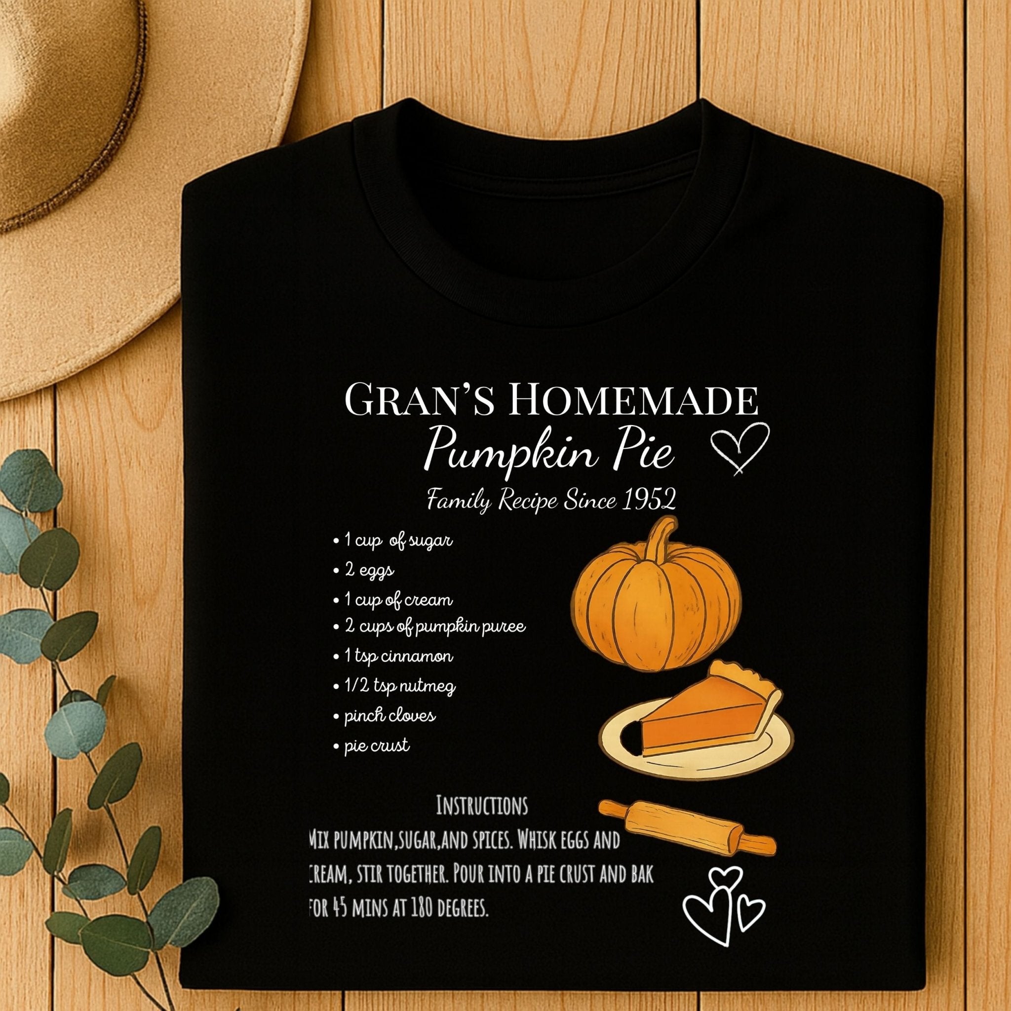 Gran’s Homemade Pumpkin Pie Shirt, Chalkboard Recipe Card T-Shirt - Craig Michael Design