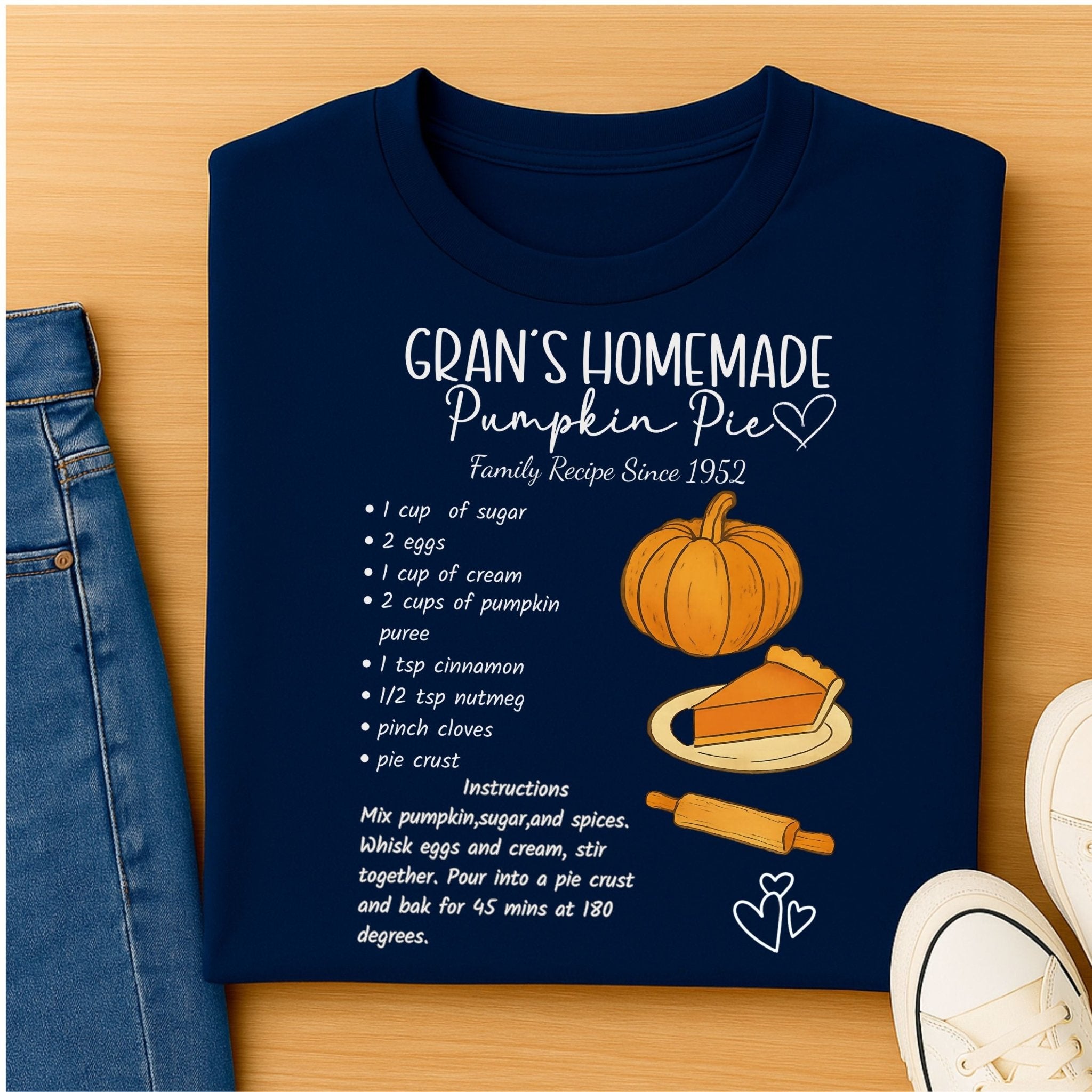 Gran’s Homemade Pumpkin Pie Shirt, Chalkboard Recipe Card T-Shirt - Craig Michael Design