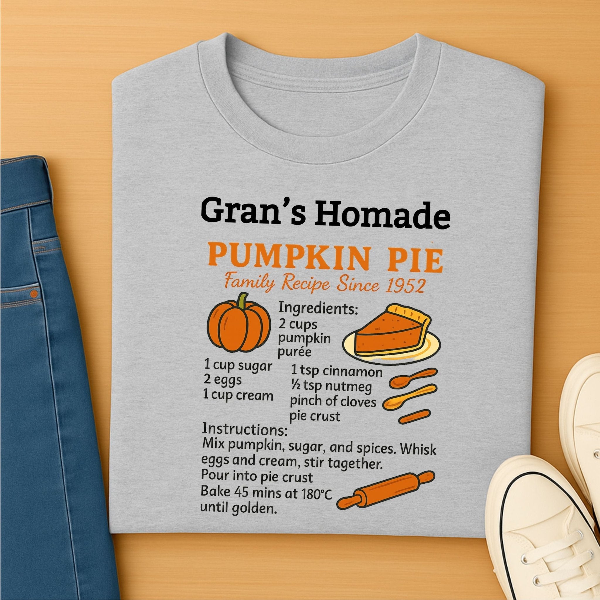 Gran’s Homemade Pumpkin Pie Tee, Vintage Recipe Card T-Shirt - Craig Michael Design
