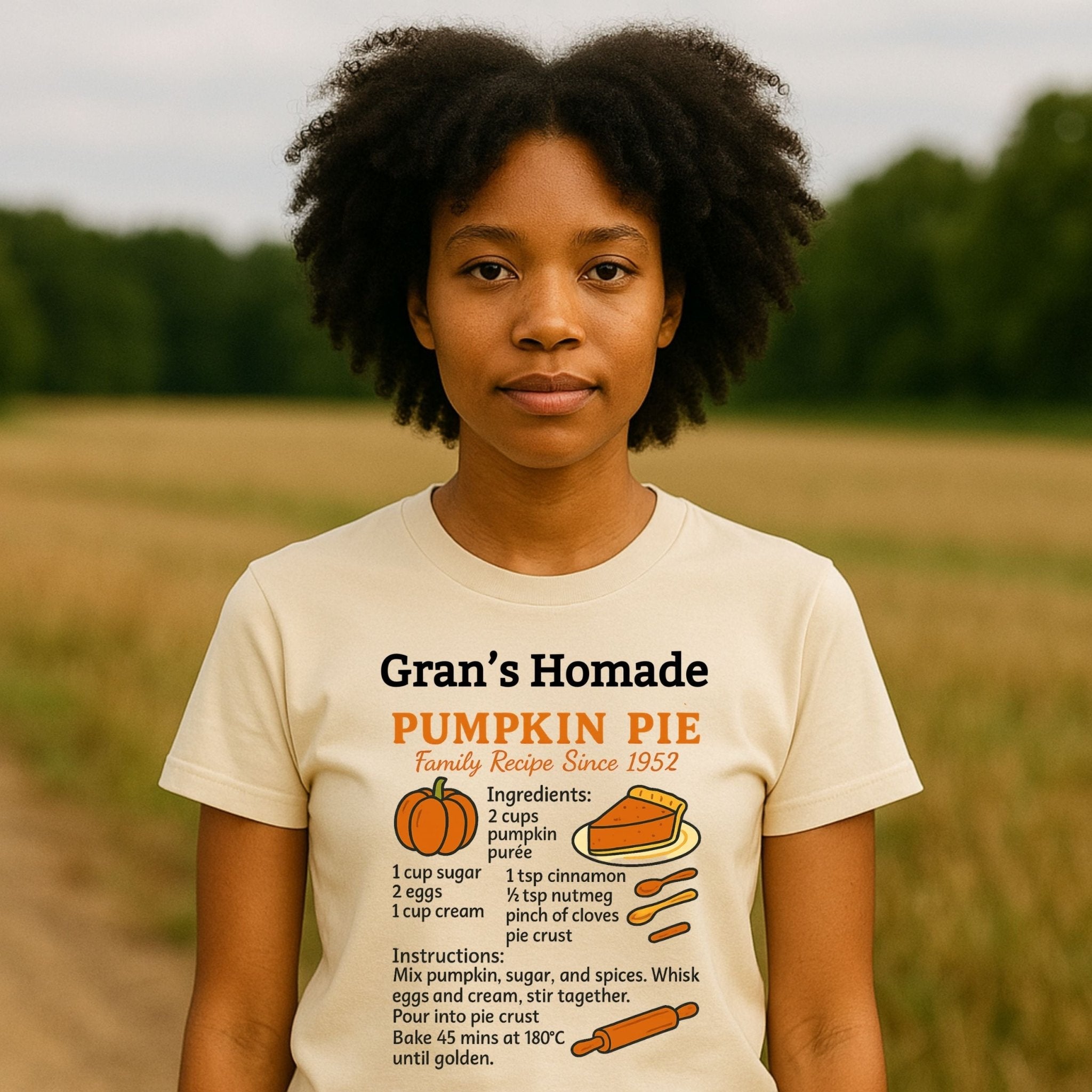 Gran’s Homemade Pumpkin Pie Tee, Vintage Recipe Card T-Shirt - Craig Michael Design