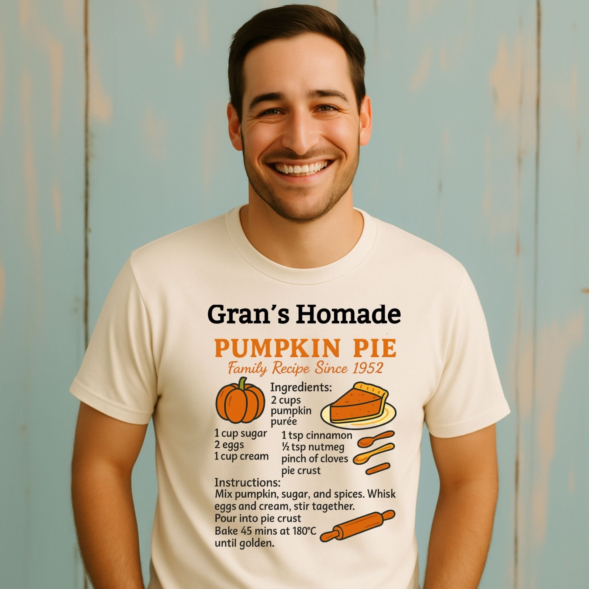 Gran’s Homemade Pumpkin Pie Tee, Vintage Recipe Card T-Shirt - Craig Michael Design
