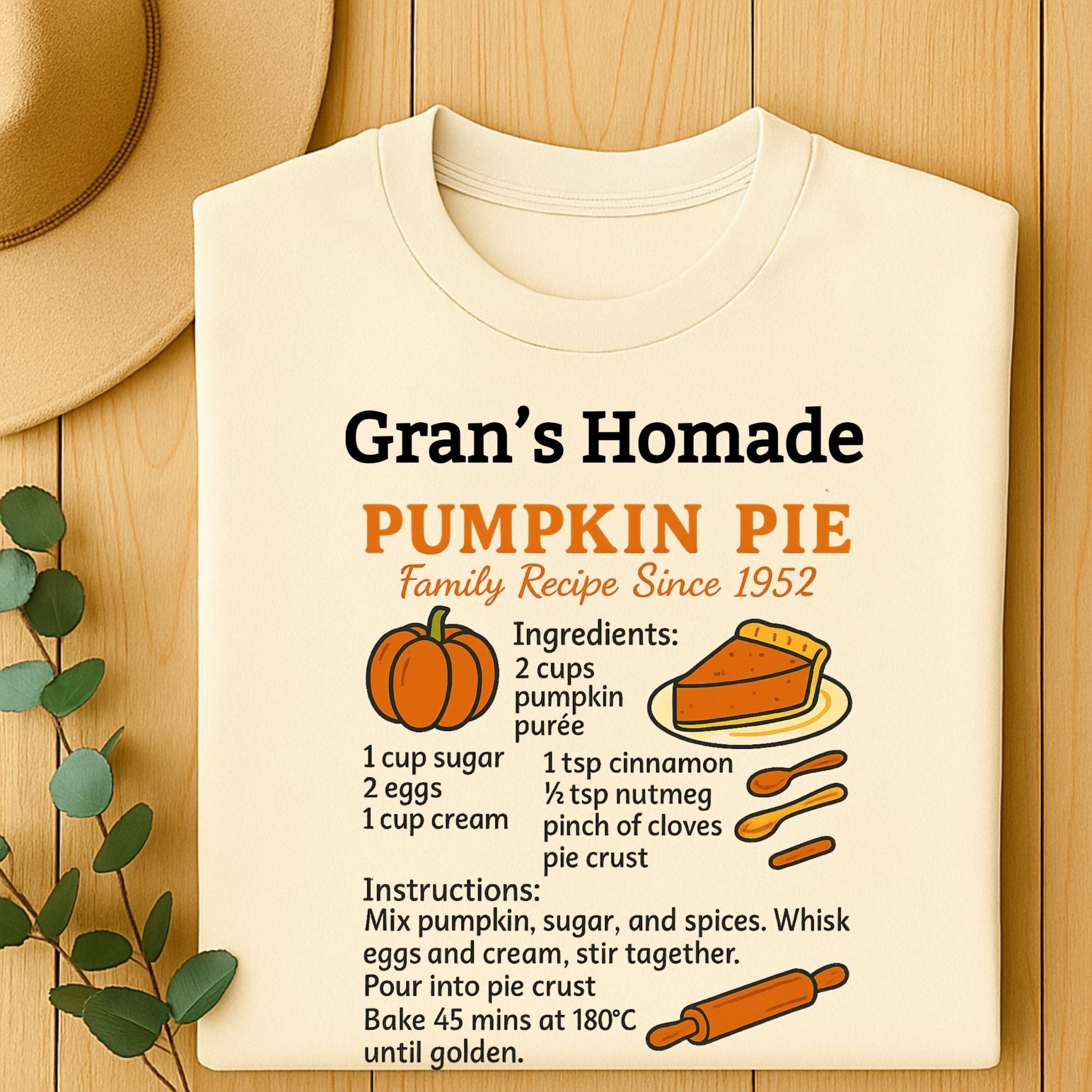 Gran’s Homemade Pumpkin Pie Tee, Vintage Recipe Card T-Shirt - Craig Michael Design