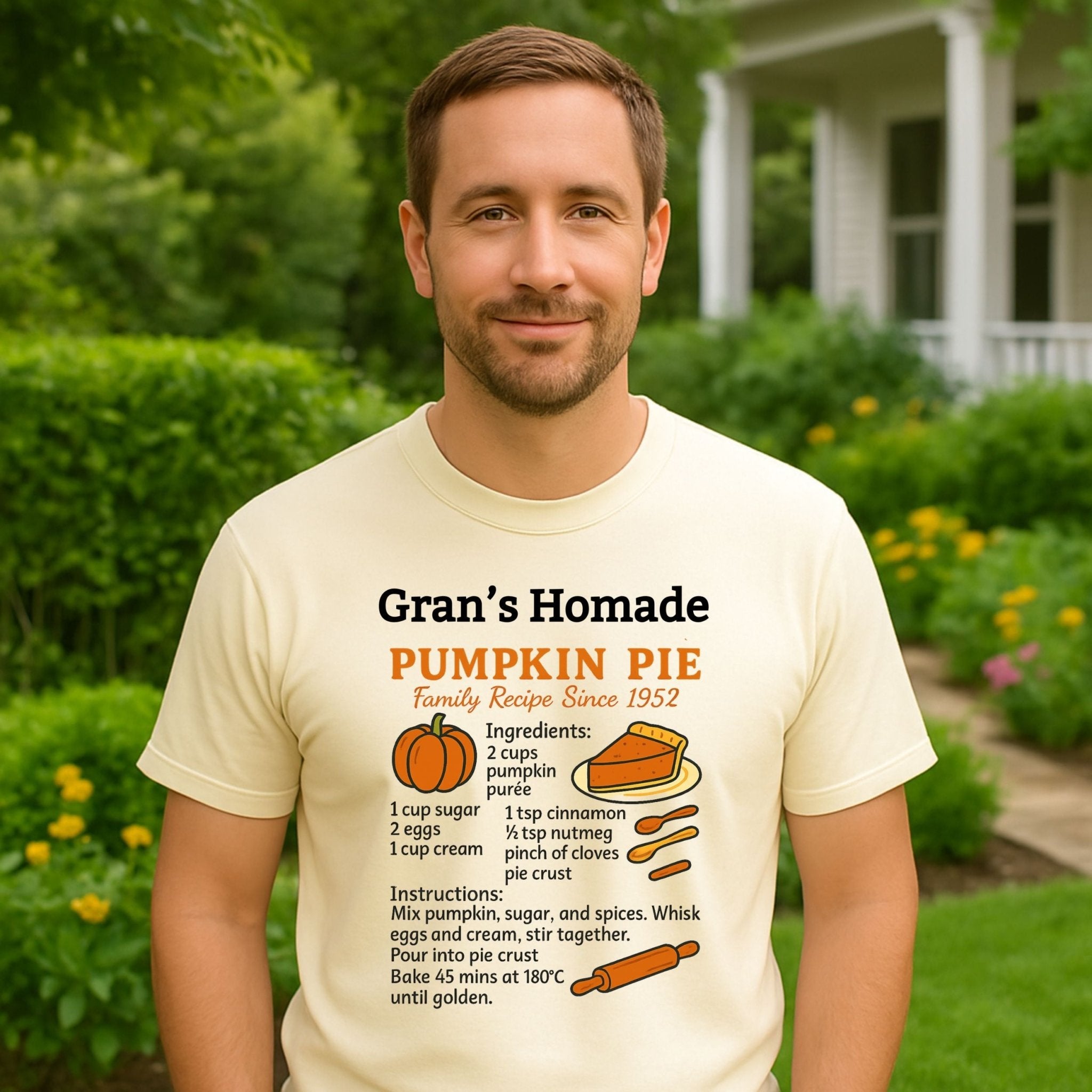 Gran’s Homemade Pumpkin Pie Tee, Vintage Recipe Card T-Shirt - Craig Michael Design