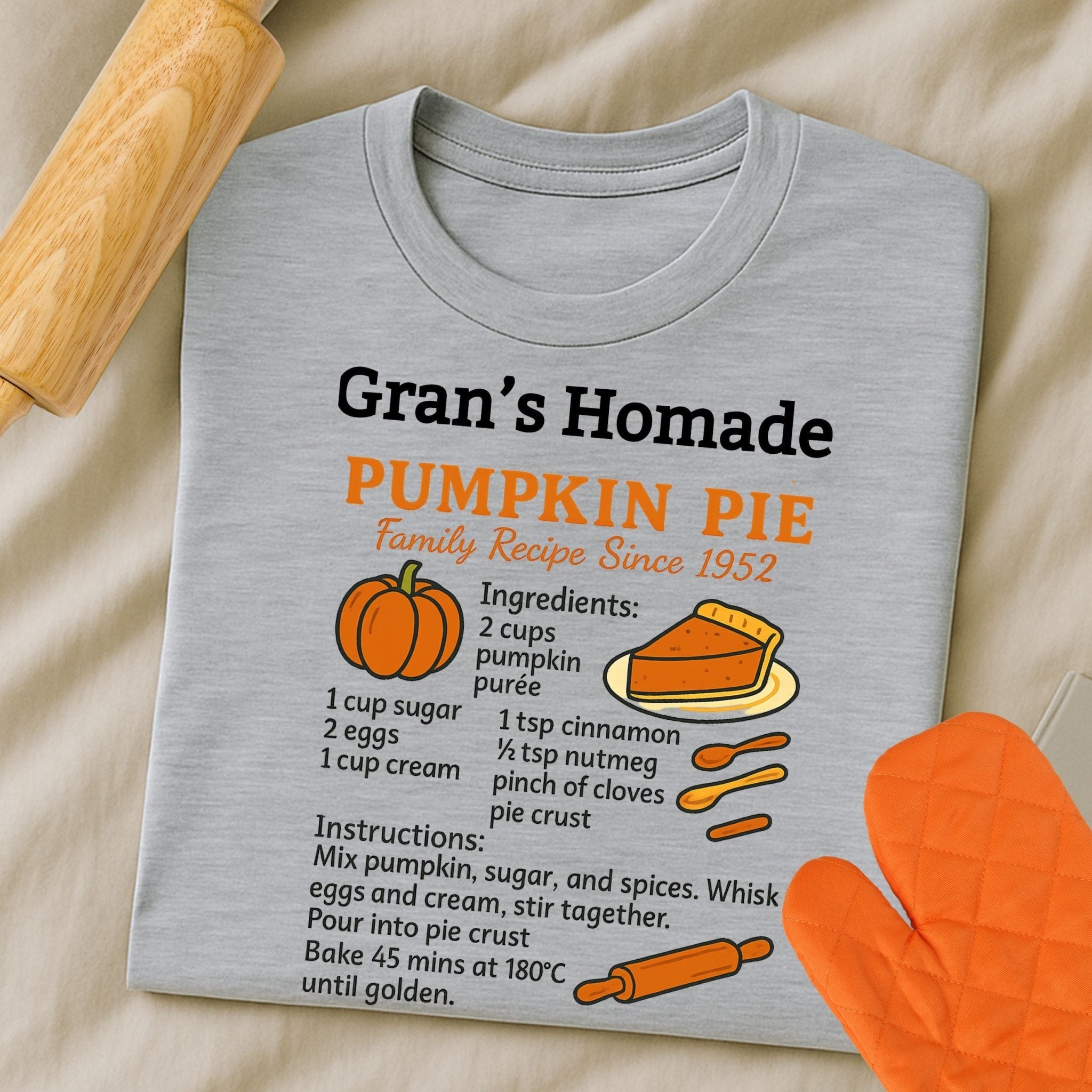 Gran’s Homemade Pumpkin Pie Tee, Vintage Recipe Card T-Shirt - Craig Michael Design