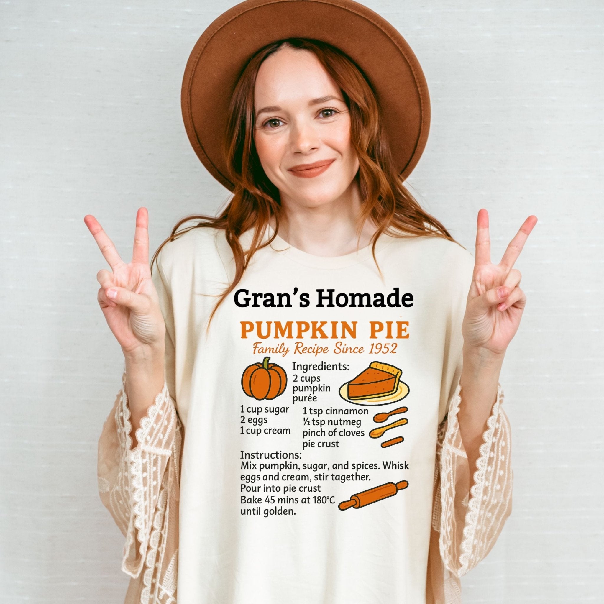 Gran’s Homemade Pumpkin Pie Tee, Vintage Recipe Card T-Shirt - Craig Michael Design