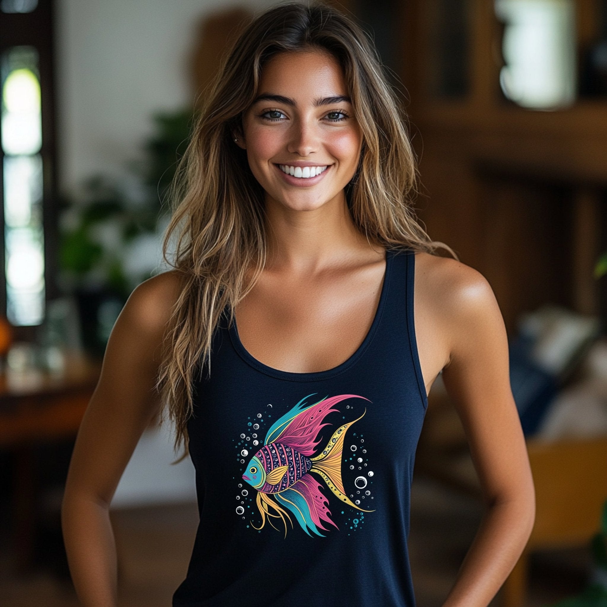 Great Barrier Reef inspired tank top, colorful fish design tank top, mens sleeveless summer t-shirt, marine life graphic tank top - Craig Michael Design