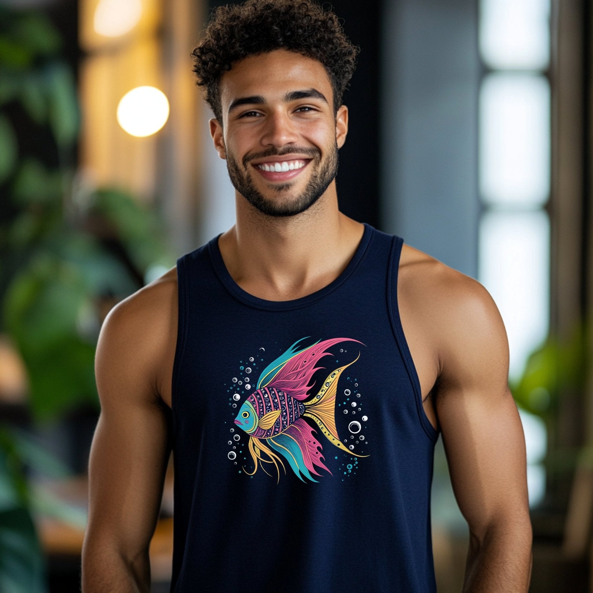 Great Barrier Reef inspired tank top, colorful fish design tank top, mens sleeveless summer t-shirt, marine life graphic tank top - Craig Michael Design