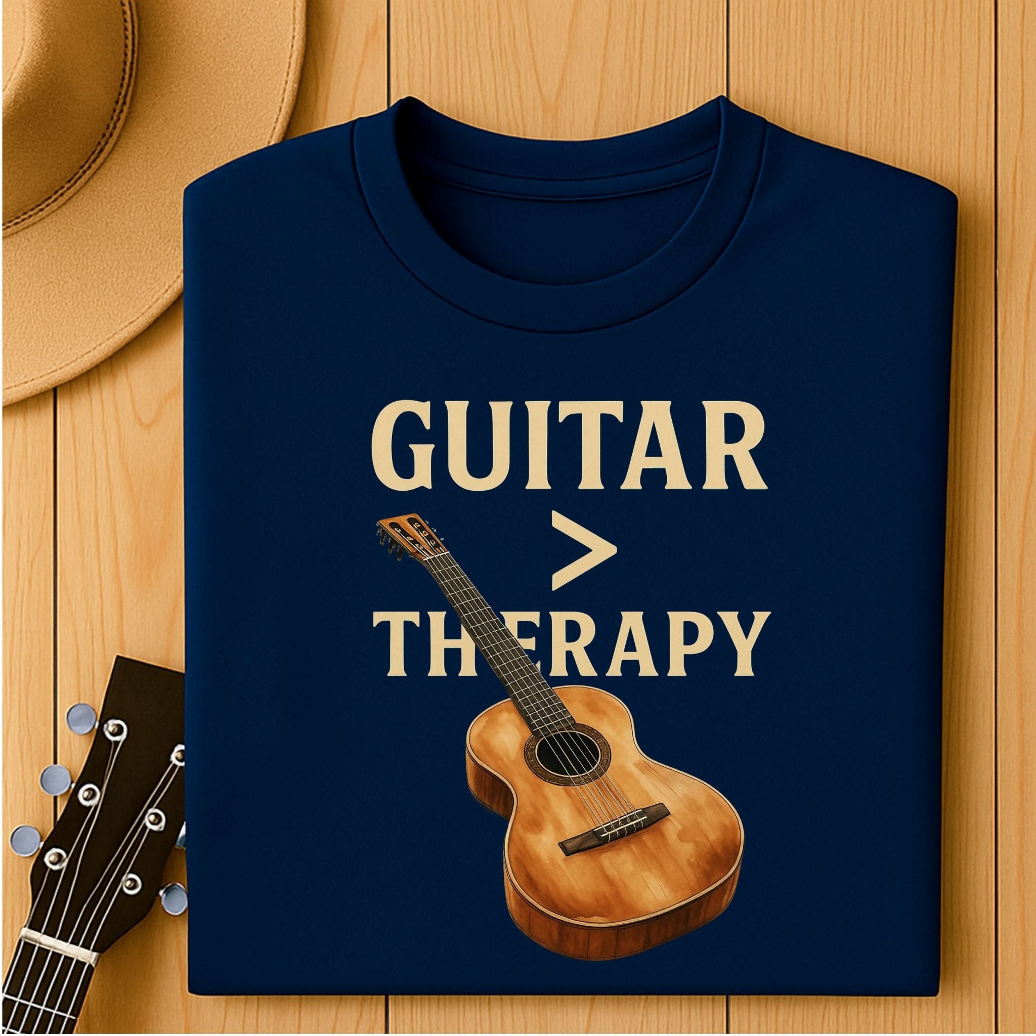 Guitar Lover T-Shirt, Guitar Is Greater Than Therapy Tee, Funny Musician Shirt for Men Women, Guitarist Music Student Gift - Craig Michael Design