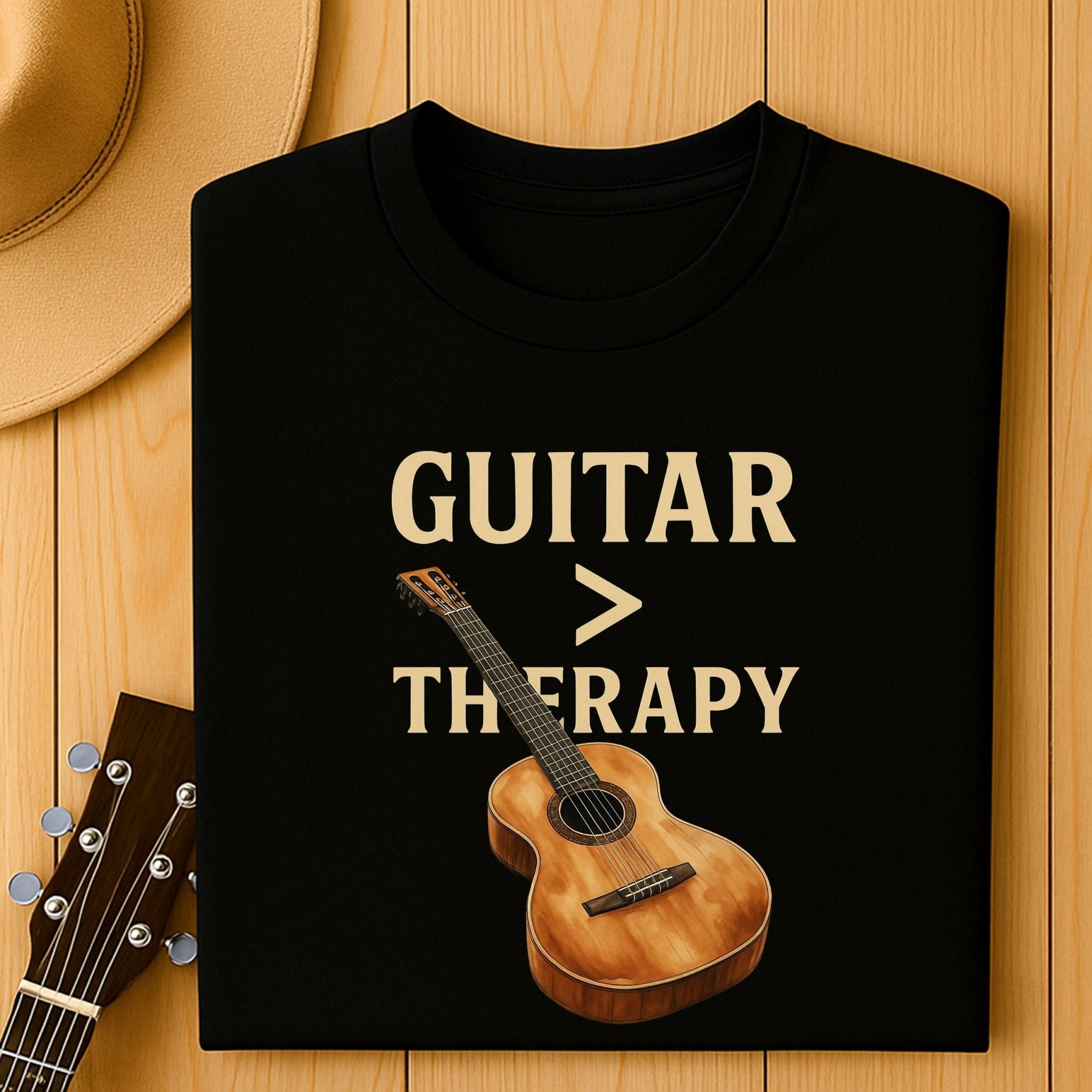 Guitar Lover T-Shirt, Guitar Is Greater Than Therapy Tee, Funny Musician Shirt for Men Women, Guitarist Music Student Gift - Craig Michael Design
