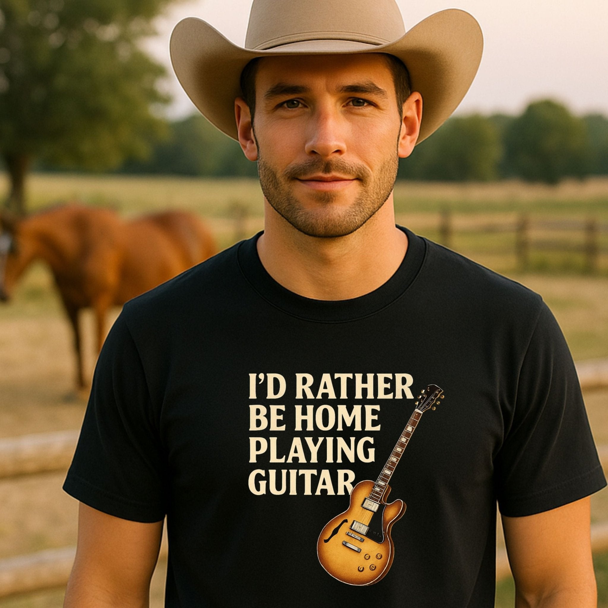 Guitar Lover T-Shirt, I’d Rather Be Home Playing Guitar Tee, Funny Musician Shirt for Men & Women, Guitarist & Music Student Gift Top - Craig Michael Design