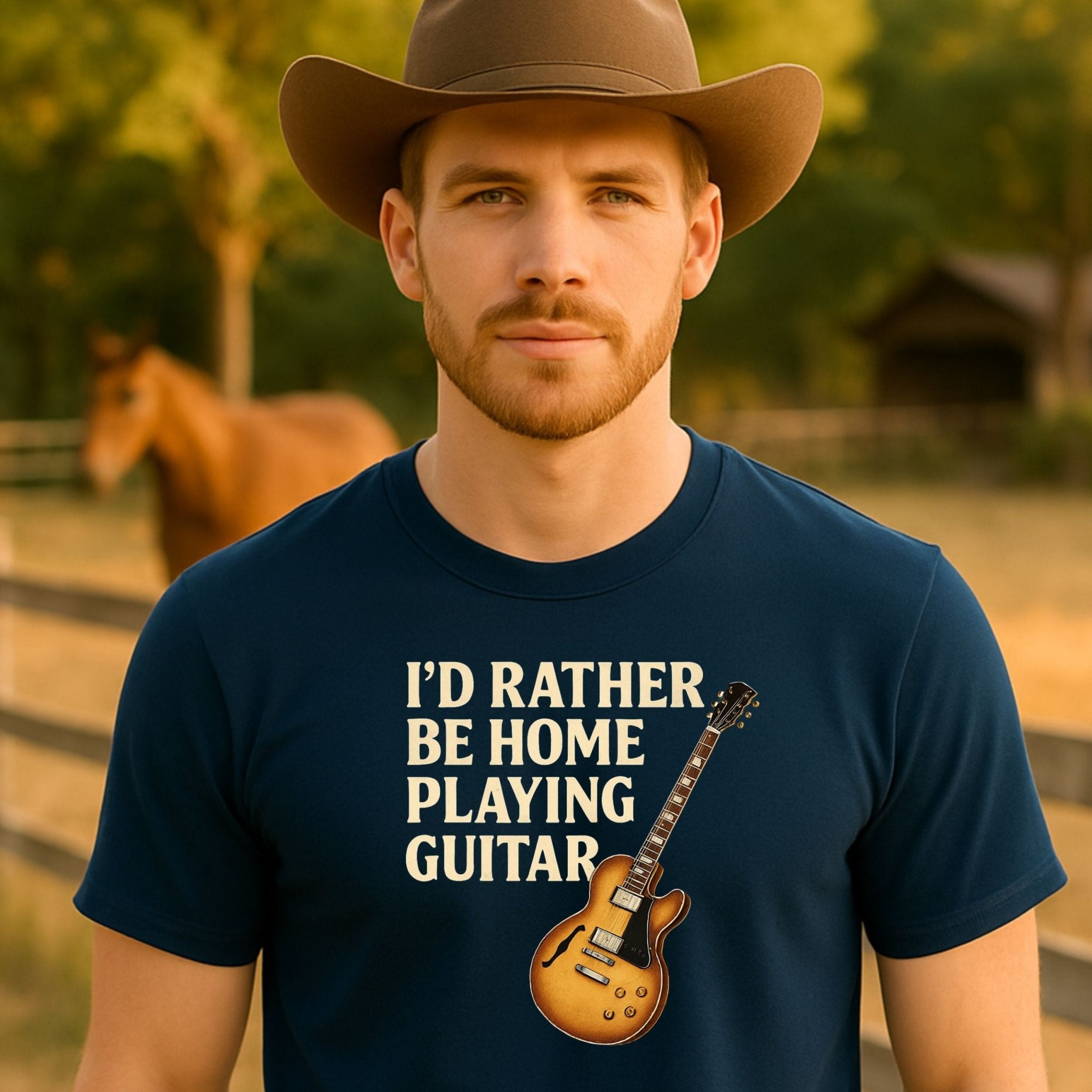 Guitar Lover T-Shirt, I’d Rather Be Home Playing Guitar Tee, Funny Musician Shirt for Men & Women, Guitarist & Music Student Gift Top - Craig Michael Design