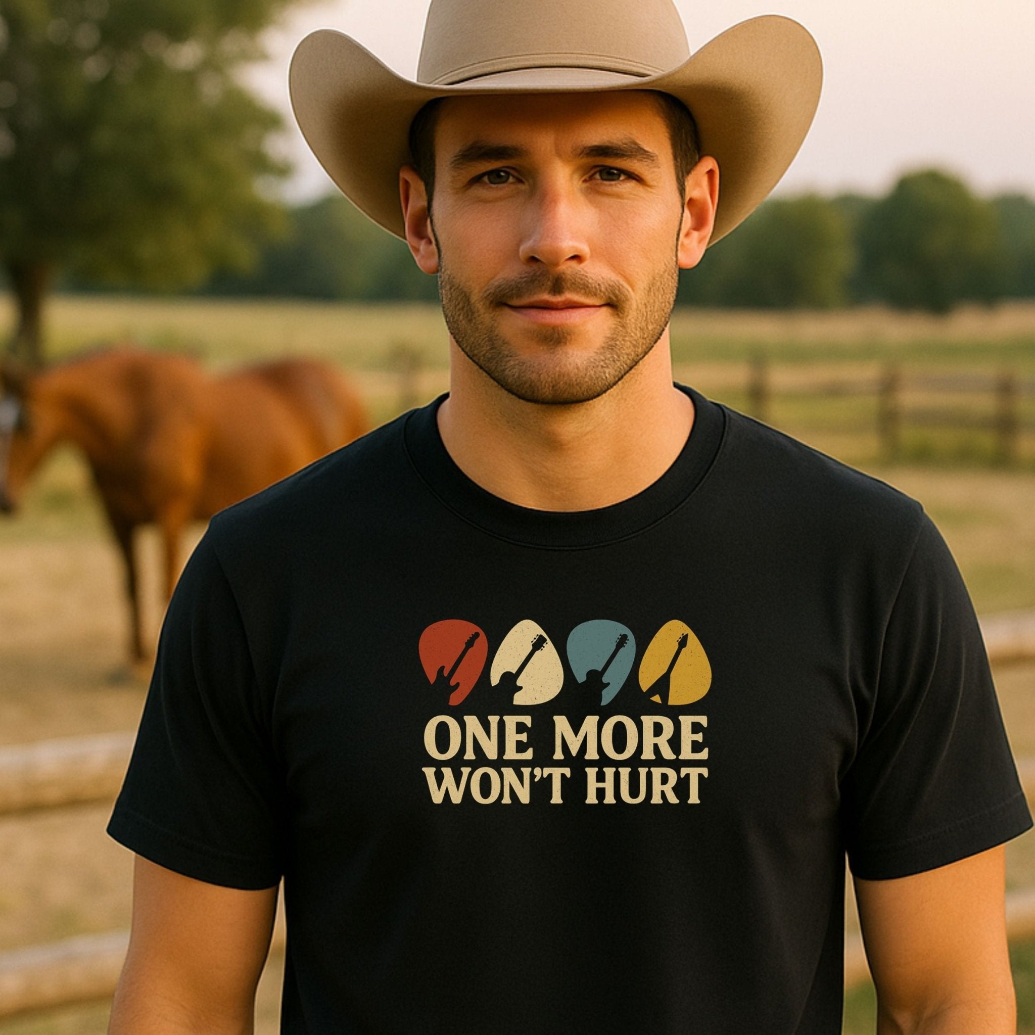 Guitar Lover T-Shirt, One More Won’t Hurt Funny Musician Tee, Vintage Guitar Pick Shirt for Men & Women, Guitarist & Music Student Gift - Craig Michael Design