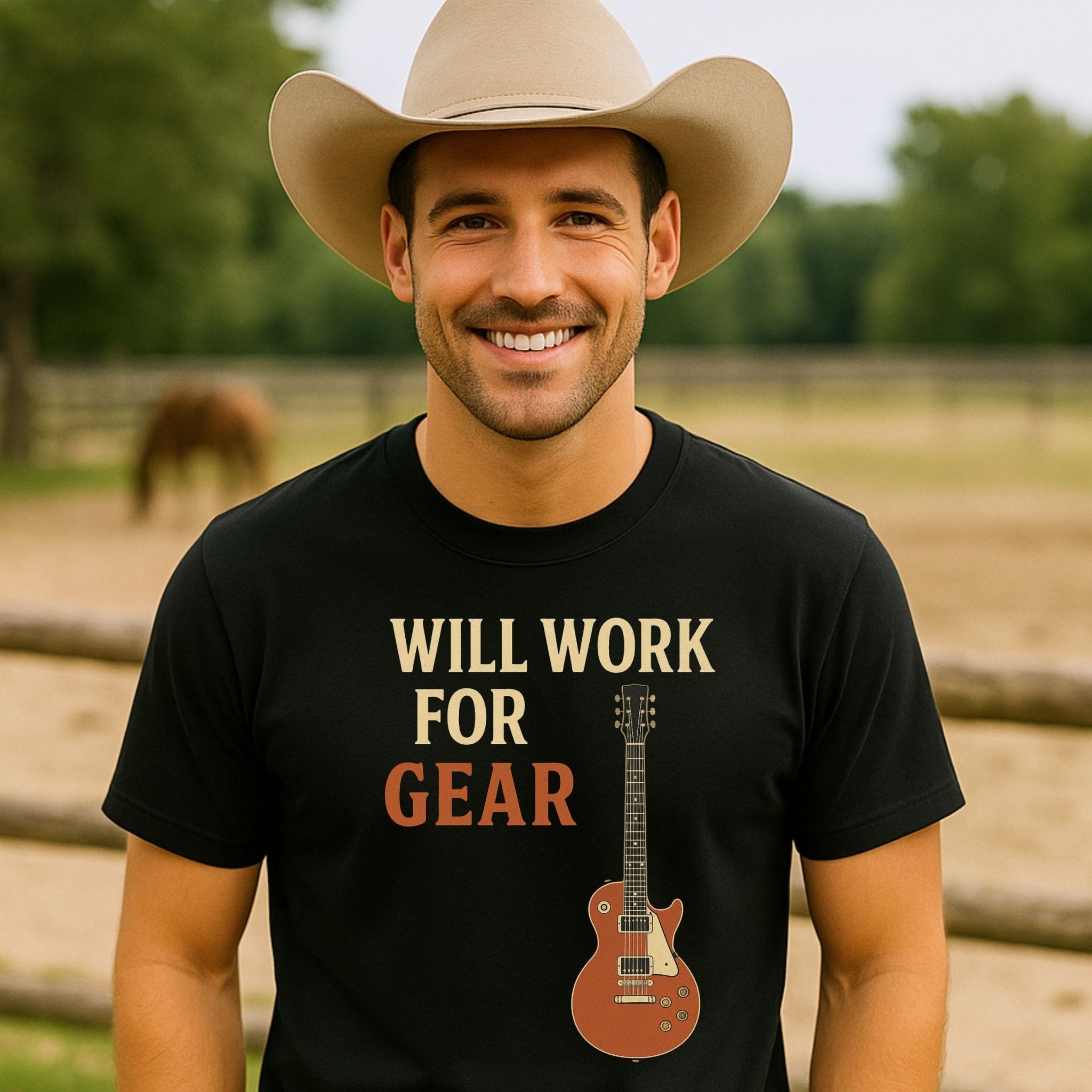 Guitar Lover T-Shirt, Will Work For Gear Tee, Funny Musician Shirt for Men Women, Guitarist Music Student Gift, Music Gear Graphic Top - Craig Michael Design