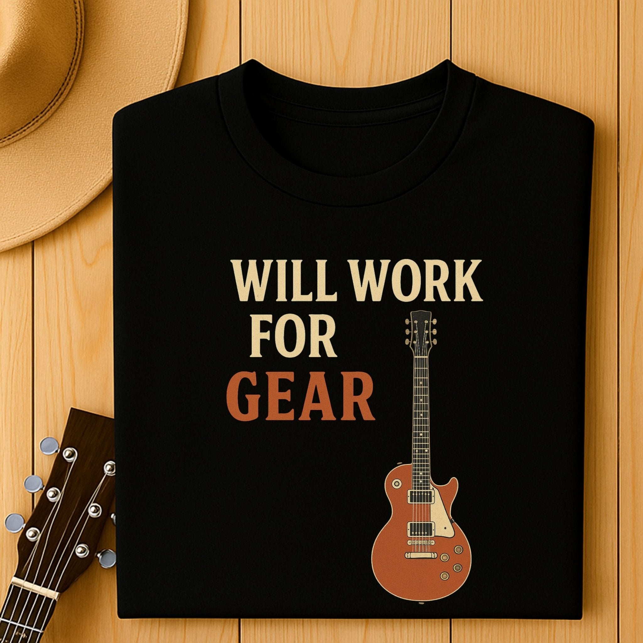 Guitar Lover T-Shirt, Will Work For Gear Tee, Funny Musician Shirt for Men Women, Guitarist Music Student Gift, Music Gear Graphic Top - Craig Michael Design