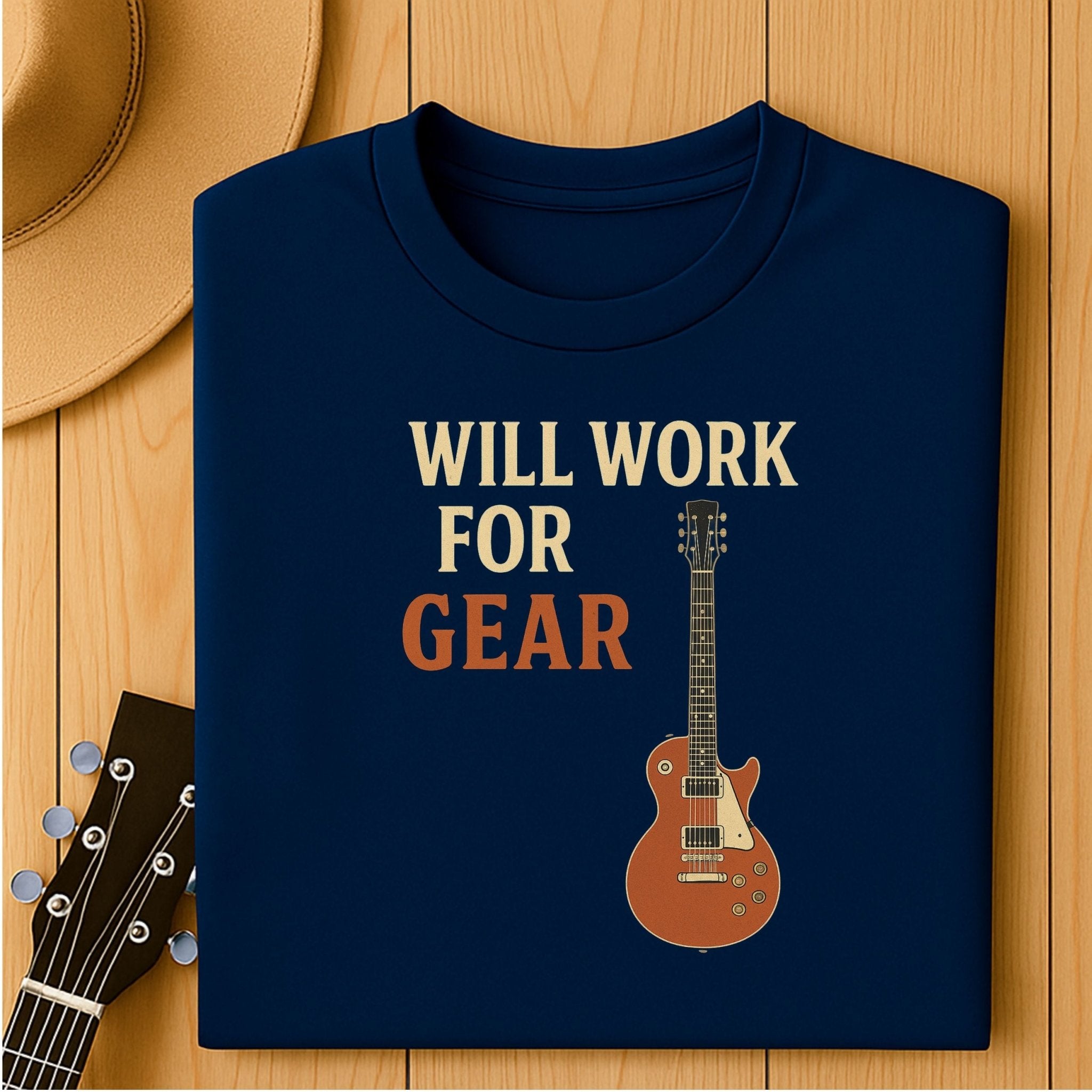 Guitar Lover T-Shirt, Will Work For Gear Tee, Funny Musician Shirt for Men Women, Guitarist Music Student Gift, Music Gear Graphic Top - Craig Michael Design