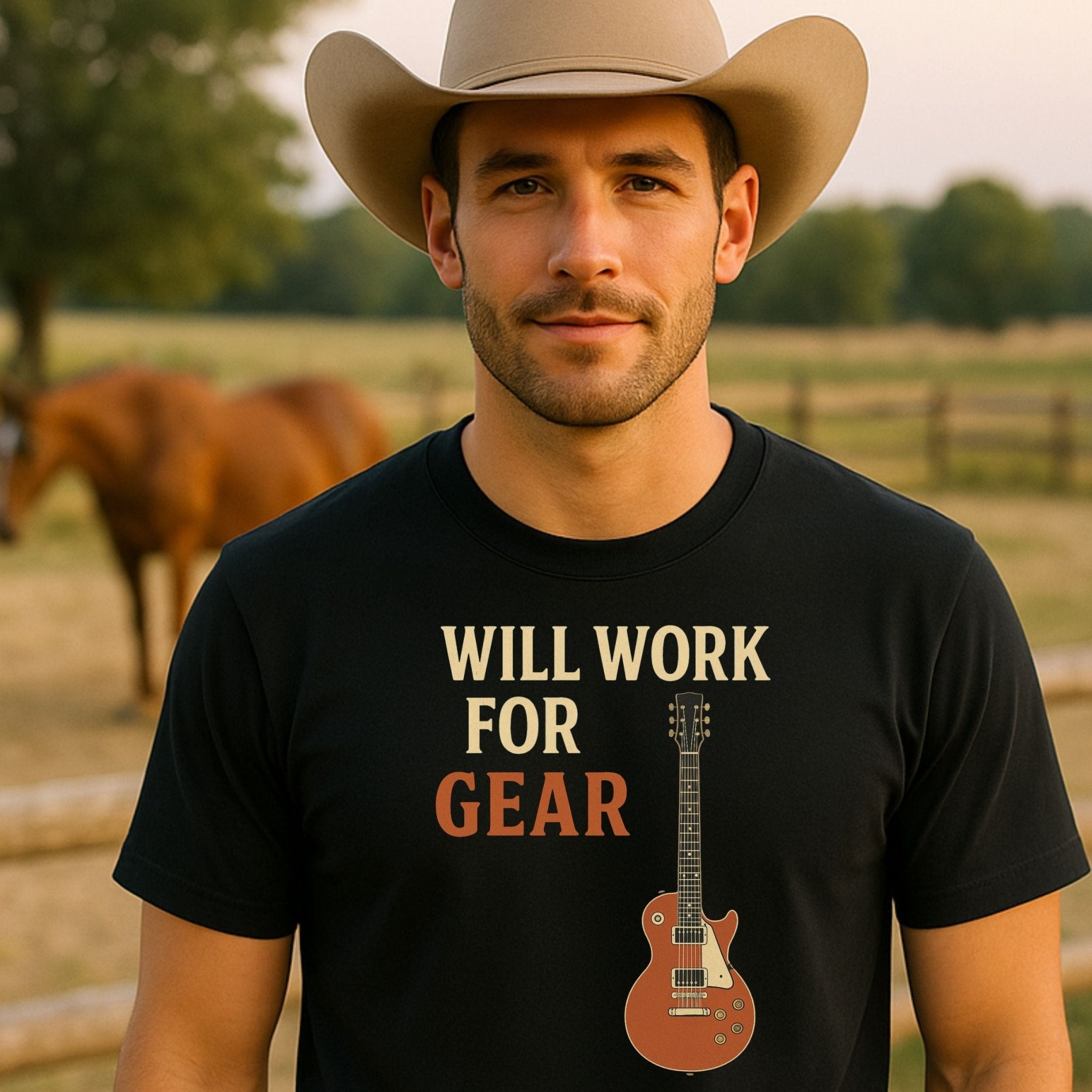 Guitar Lover T-Shirt, Will Work For Gear Tee, Funny Musician Shirt for Men Women, Guitarist Music Student Gift, Music Gear Graphic Top - Craig Michael Design