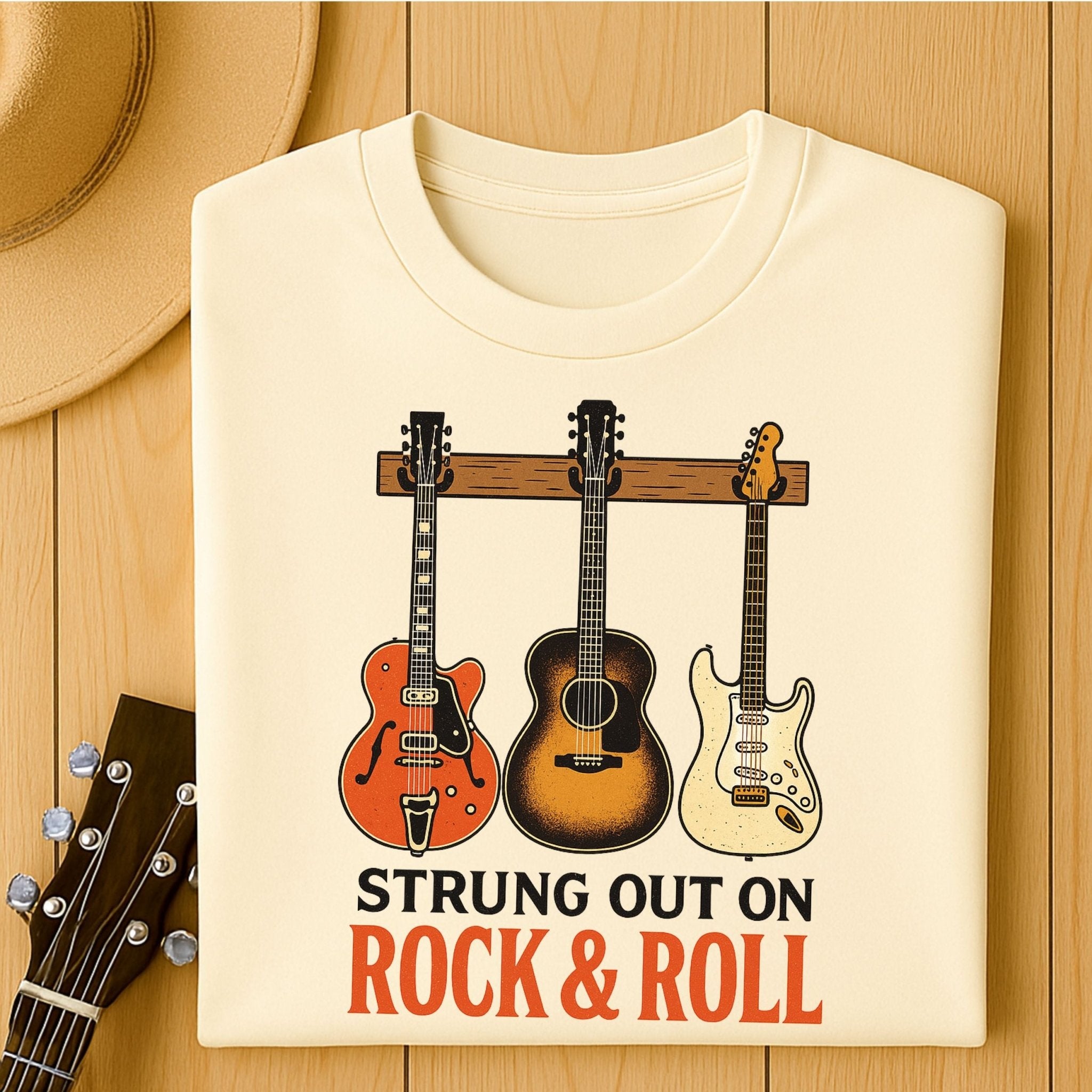 Guitar T shirt Strung Out on Rock and Roll T-Shirt, Funny Guitar Player Tee for Men Women, Musician Humor Shirt, Rock Band Gift - Craig Michael Design