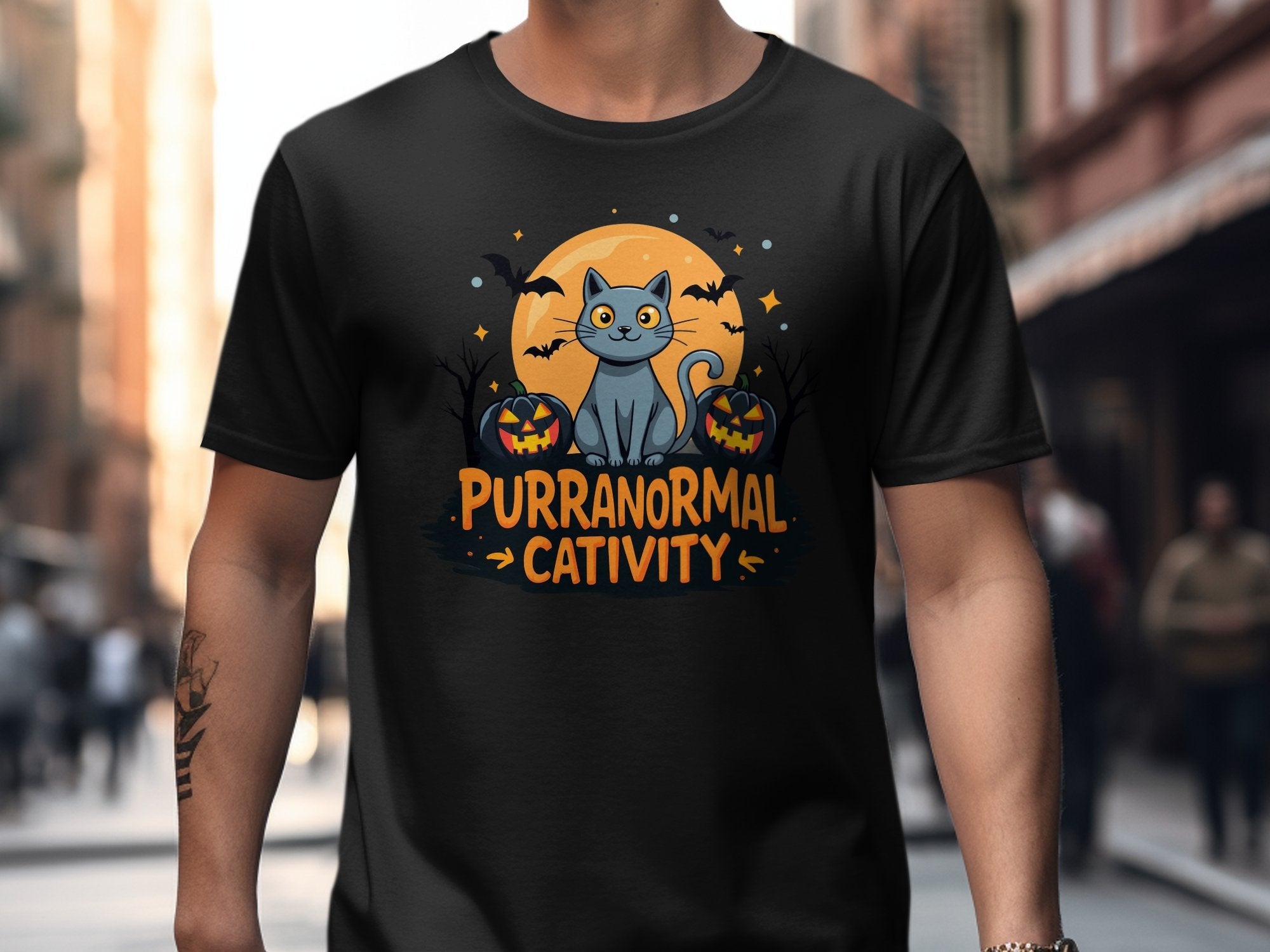 Halloween Cat T-Shirt, Purranormal Cativity Tee, Cute Cat With Pumpkins Shirt, Halloween Graphic Tee, Funny Cat Halloween Shirt - Craig Michael Design