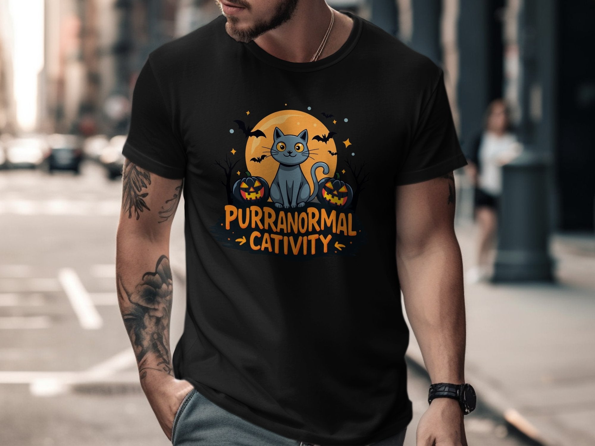 Halloween Cat T-Shirt, Purranormal Cativity Tee, Cute Cat With Pumpkins Shirt, Halloween Graphic Tee, Funny Cat Halloween Shirt - Craig Michael Design