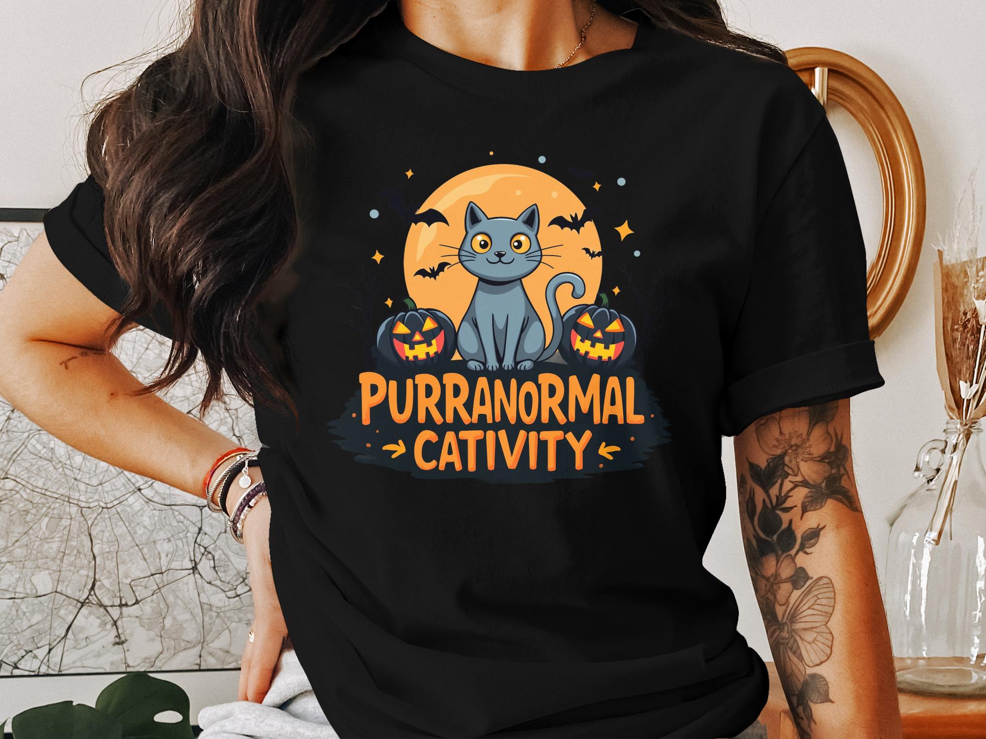 Halloween Cat T-Shirt, Purranormal Cativity Tee, Cute Cat With Pumpkins Shirt, Halloween Graphic Tee, Funny Cat Halloween Shirt - Craig Michael Design