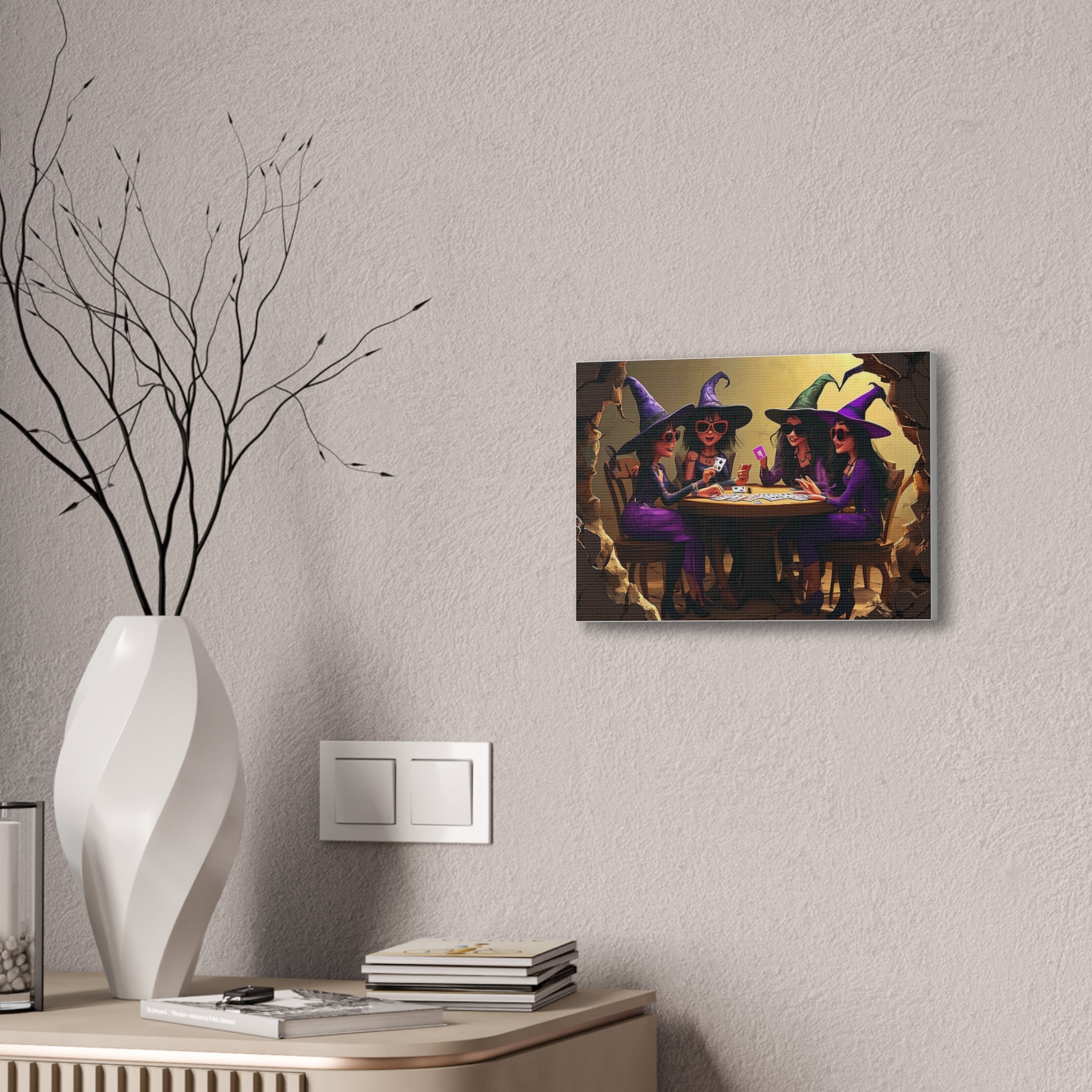 Halloween Witches Playing Cards Art, Spooky Witch Canvas Decor, Whimsical Halloween Party Wall Art, Magical Witches Gift Idea - Craig Michael Design