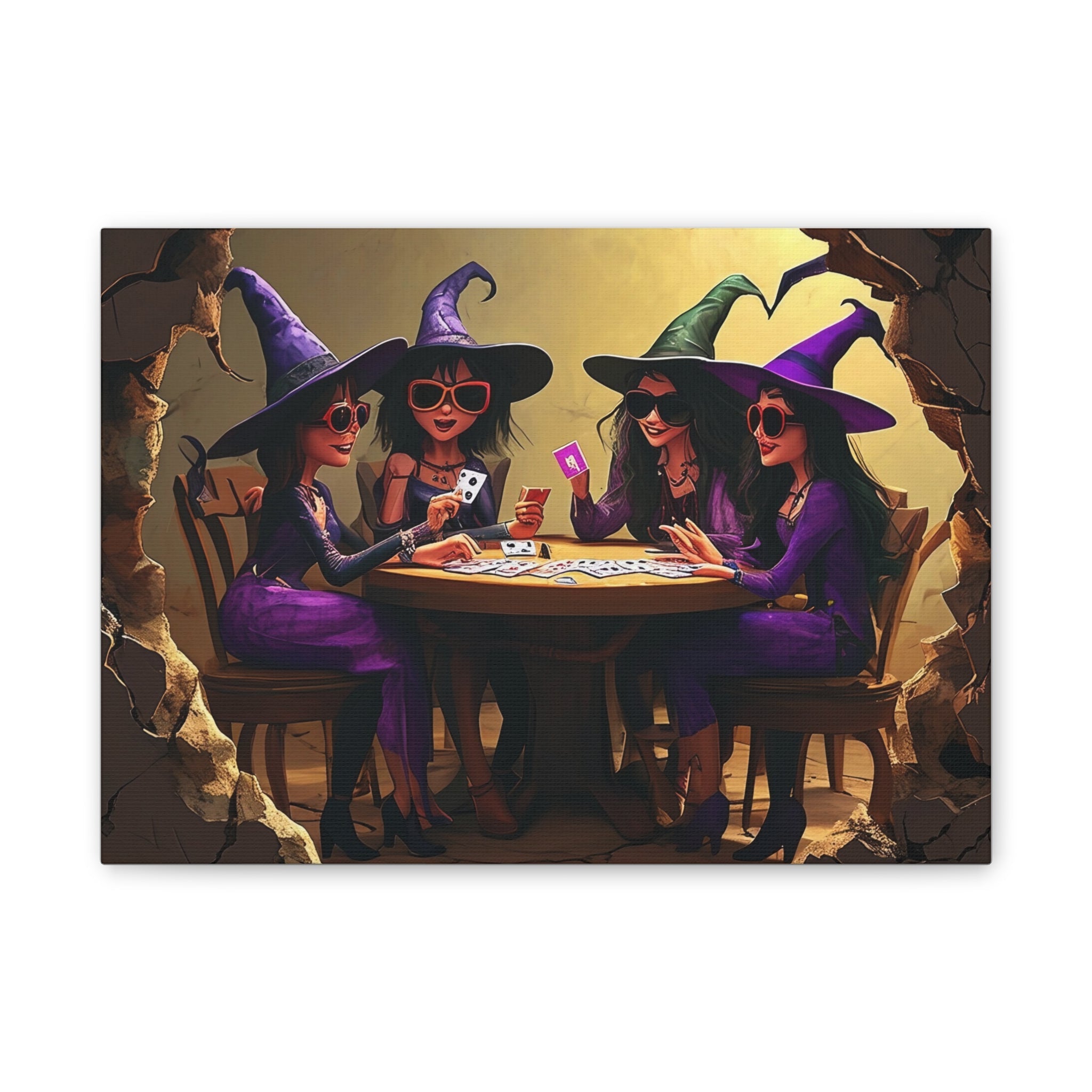 Halloween Witches Playing Cards Art, Spooky Witch Canvas Decor, Whimsical Halloween Party Wall Art, Magical Witches Gift Idea - Craig Michael Design