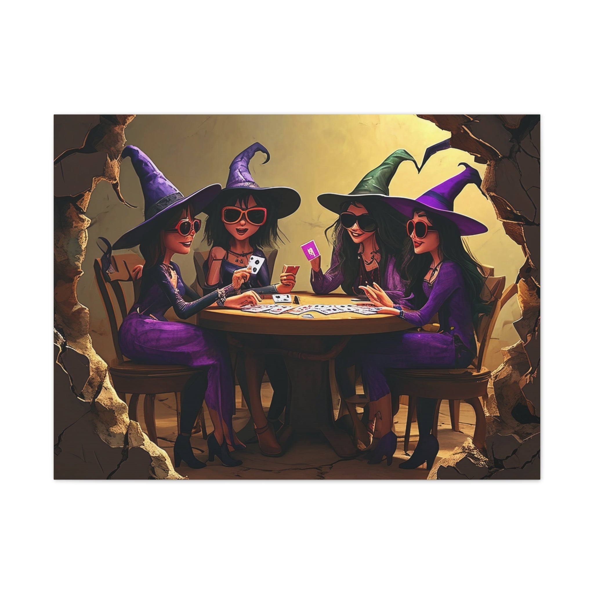 Halloween Witches Playing Cards Art, Spooky Witch Canvas Decor, Whimsical Halloween Party Wall Art, Magical Witches Gift Idea - Craig Michael Design