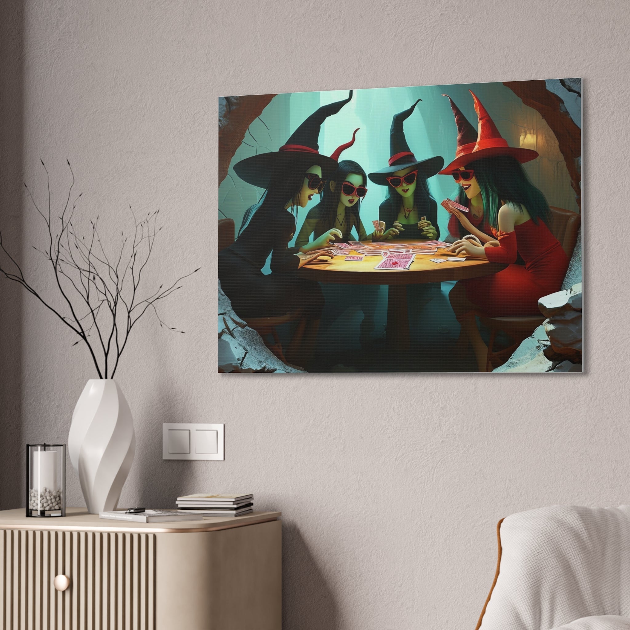 Halloween Witches Playing Cards Wall Art Canvas Decor Spooky Gothic Witchy Room Decor Fantasy Art Gift for Spooky Lovers - Craig Michael Design