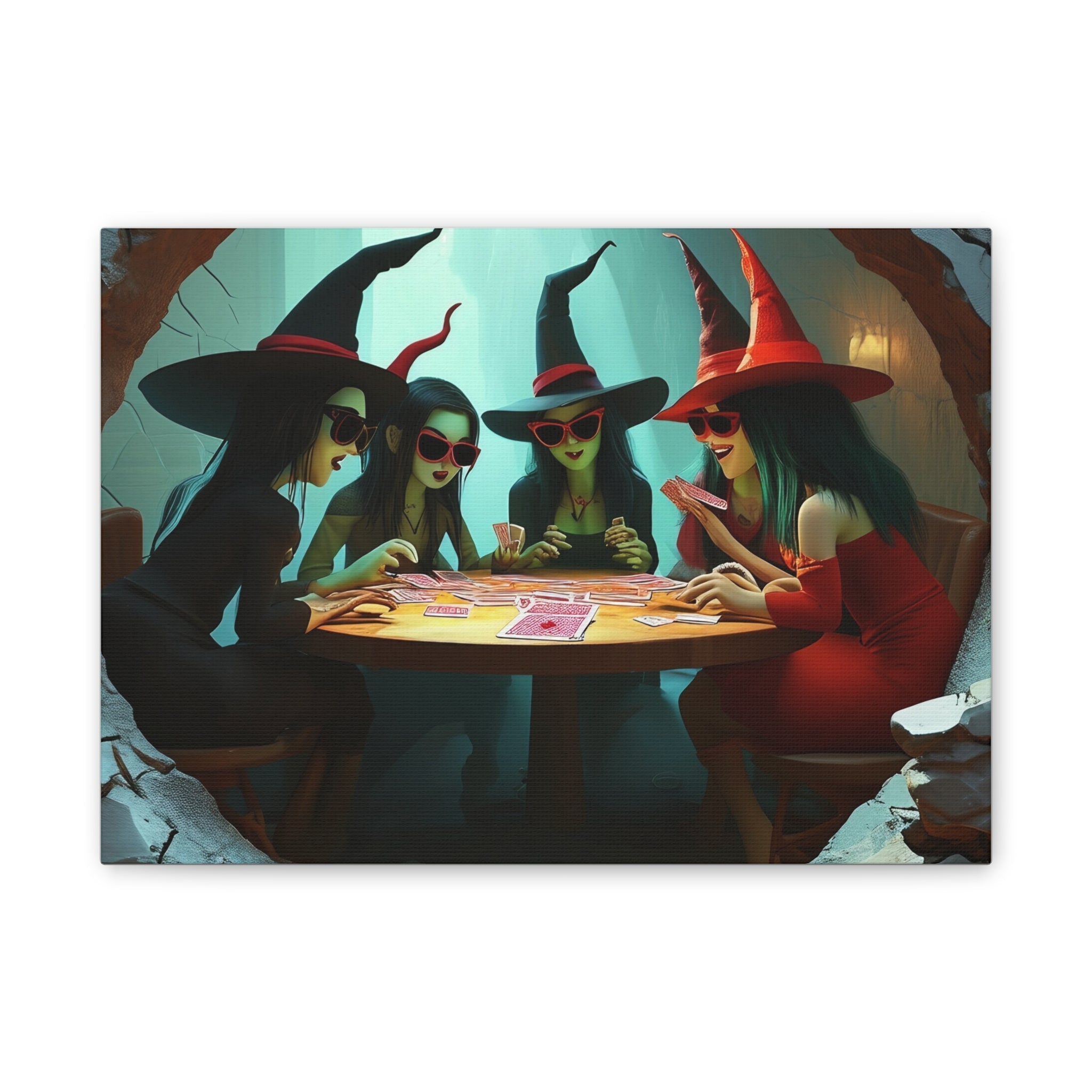 Halloween Witches Playing Cards Wall Art Canvas Decor Spooky Gothic Witchy Room Decor Fantasy Art Gift for Spooky Lovers - Craig Michael Design