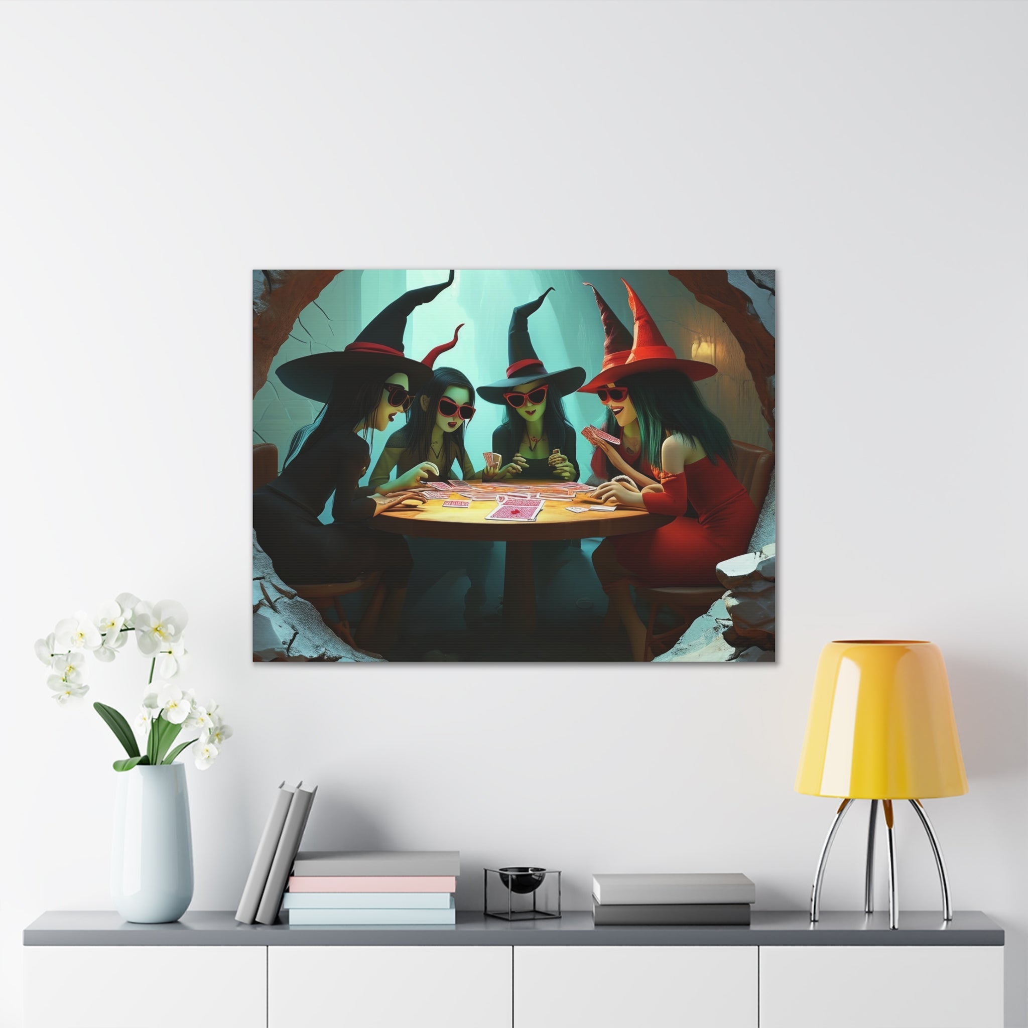 Halloween Witches Playing Cards Wall Art Canvas Decor Spooky Gothic Witchy Room Decor Fantasy Art Gift for Spooky Lovers - Craig Michael Design