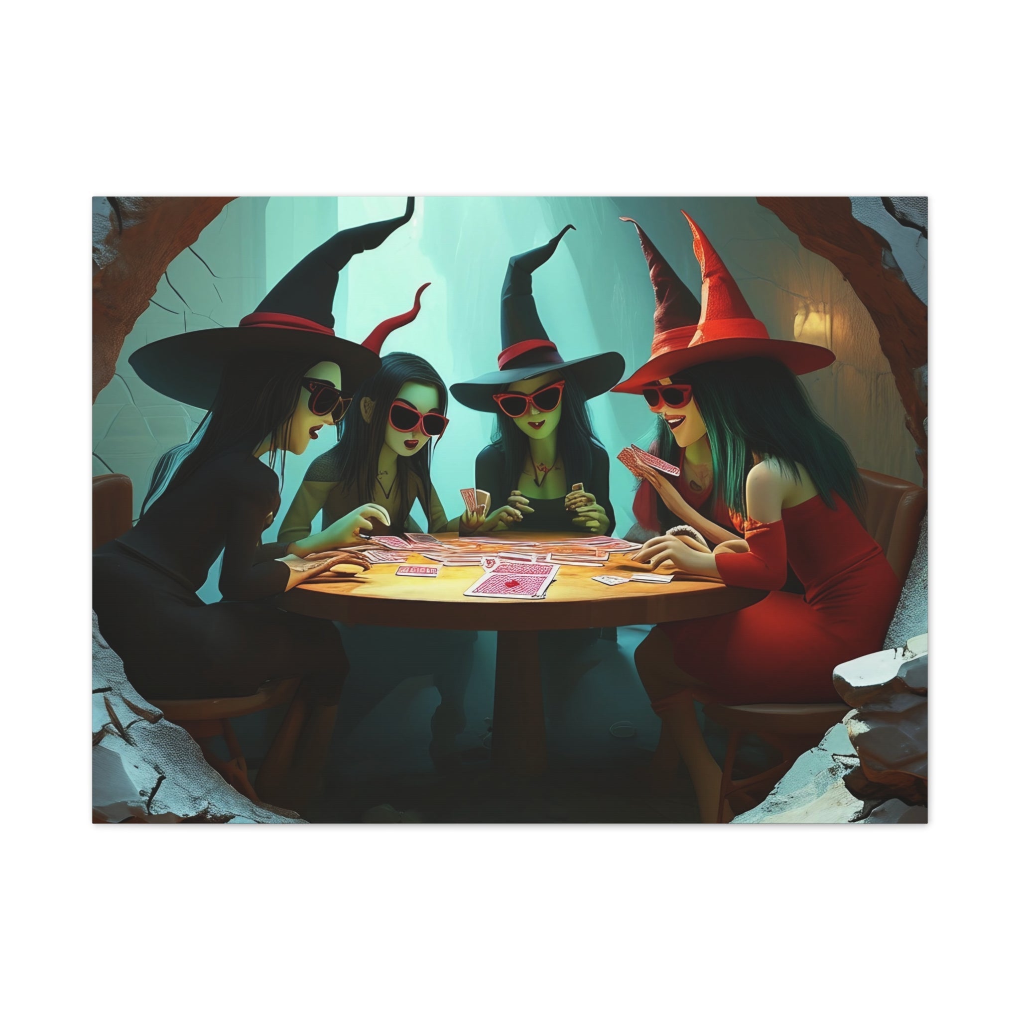 Halloween Witches Playing Cards Wall Art Canvas Decor Spooky Gothic Witchy Room Decor Fantasy Art Gift for Spooky Lovers - Craig Michael Design