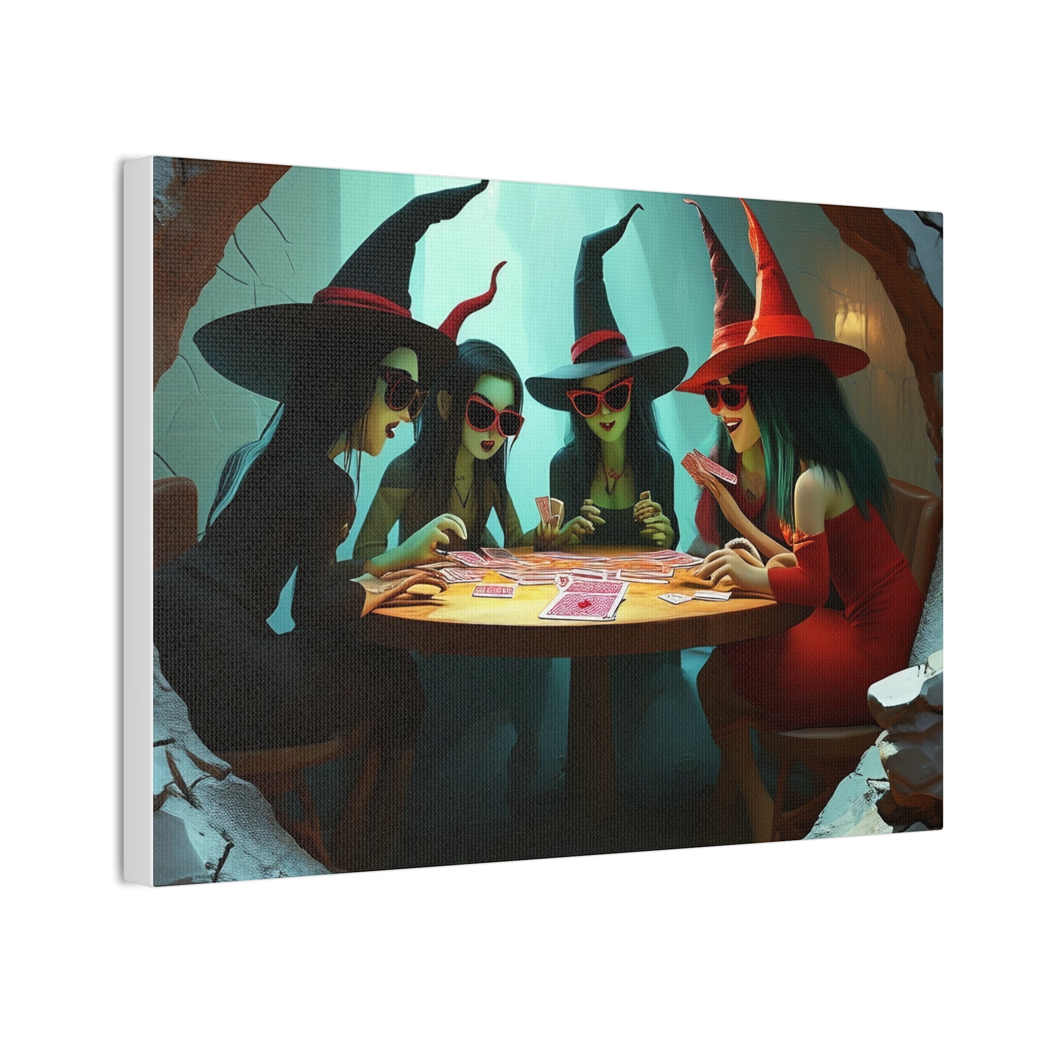 Halloween Witches Playing Cards Wall Art Canvas Decor Spooky Gothic Witchy Room Decor Fantasy Art Gift for Spooky Lovers - Craig Michael Design