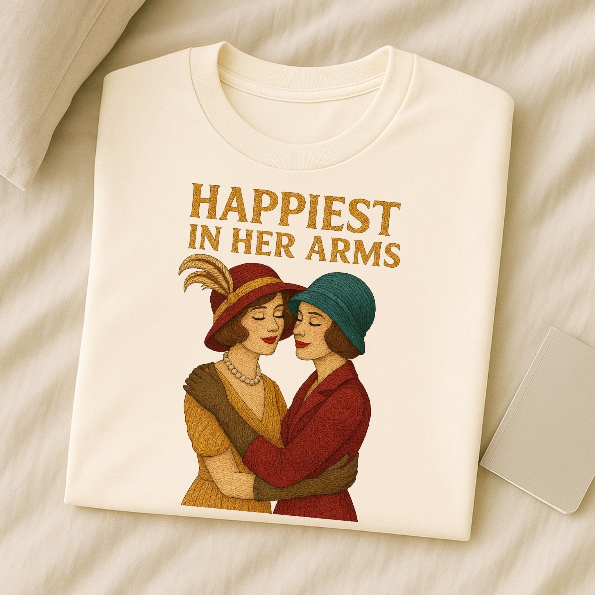 Happiest in Her Arms – Vintage Lesbian T-Shirt, Romantic Sapphic Gift - Craig Michael Design