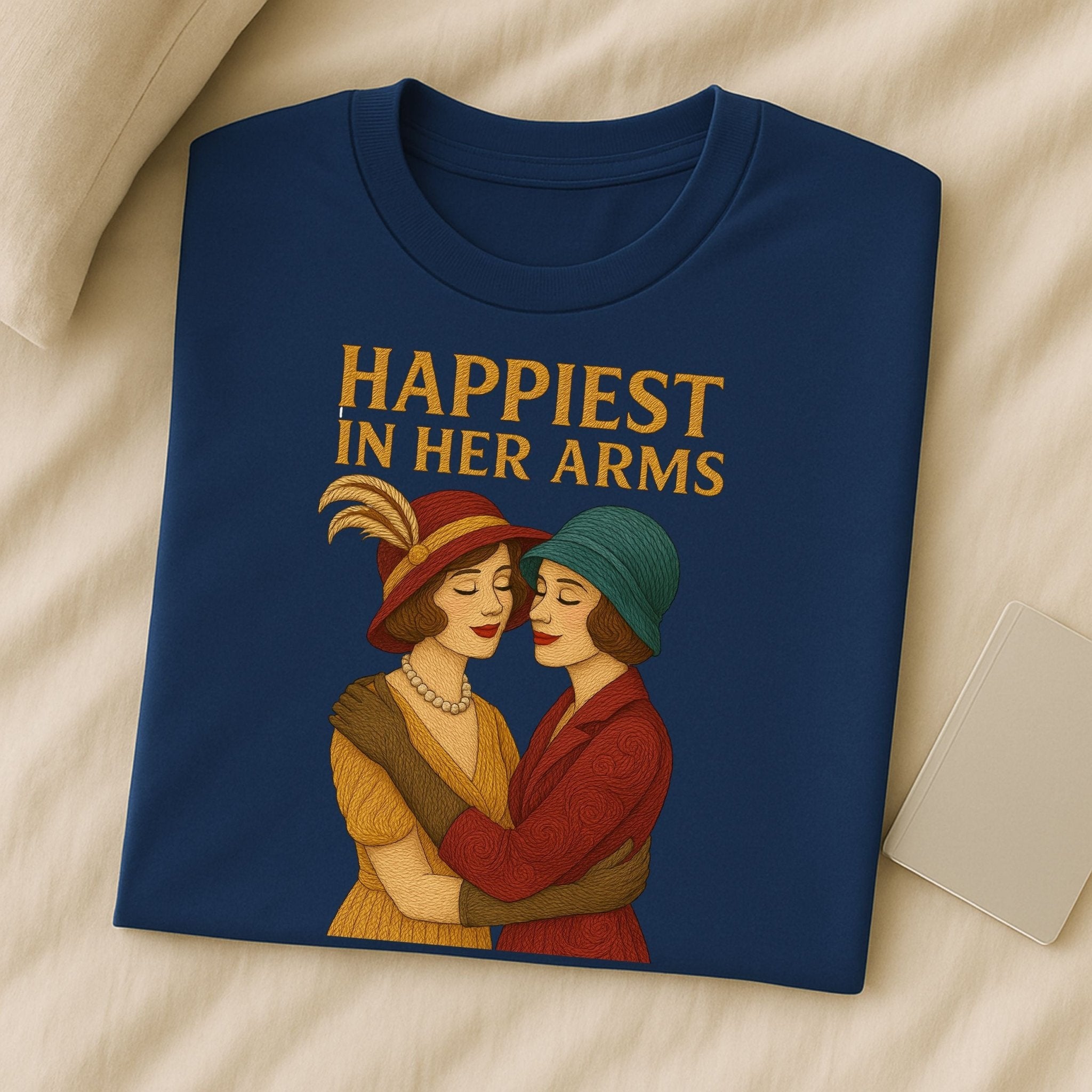 Happiest in Her Arms – Vintage Lesbian T-Shirt, Romantic Sapphic Gift - Craig Michael Design