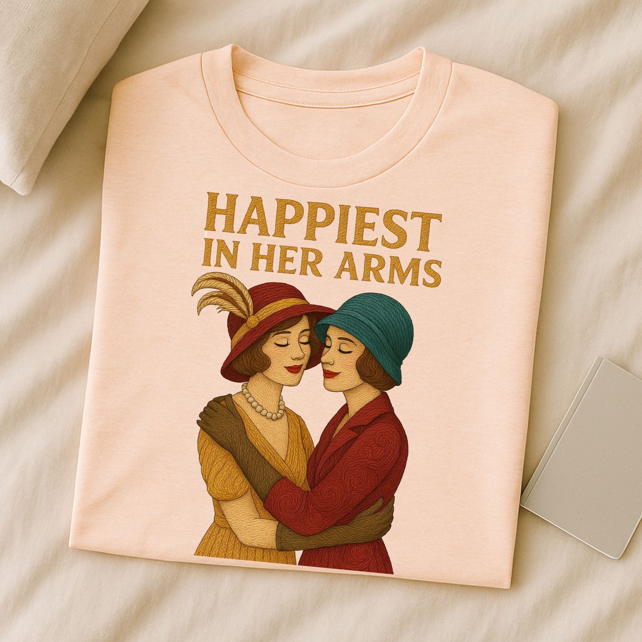 Happiest in Her Arms – Vintage Lesbian T-Shirt, Romantic Sapphic Gift - Craig Michael Design