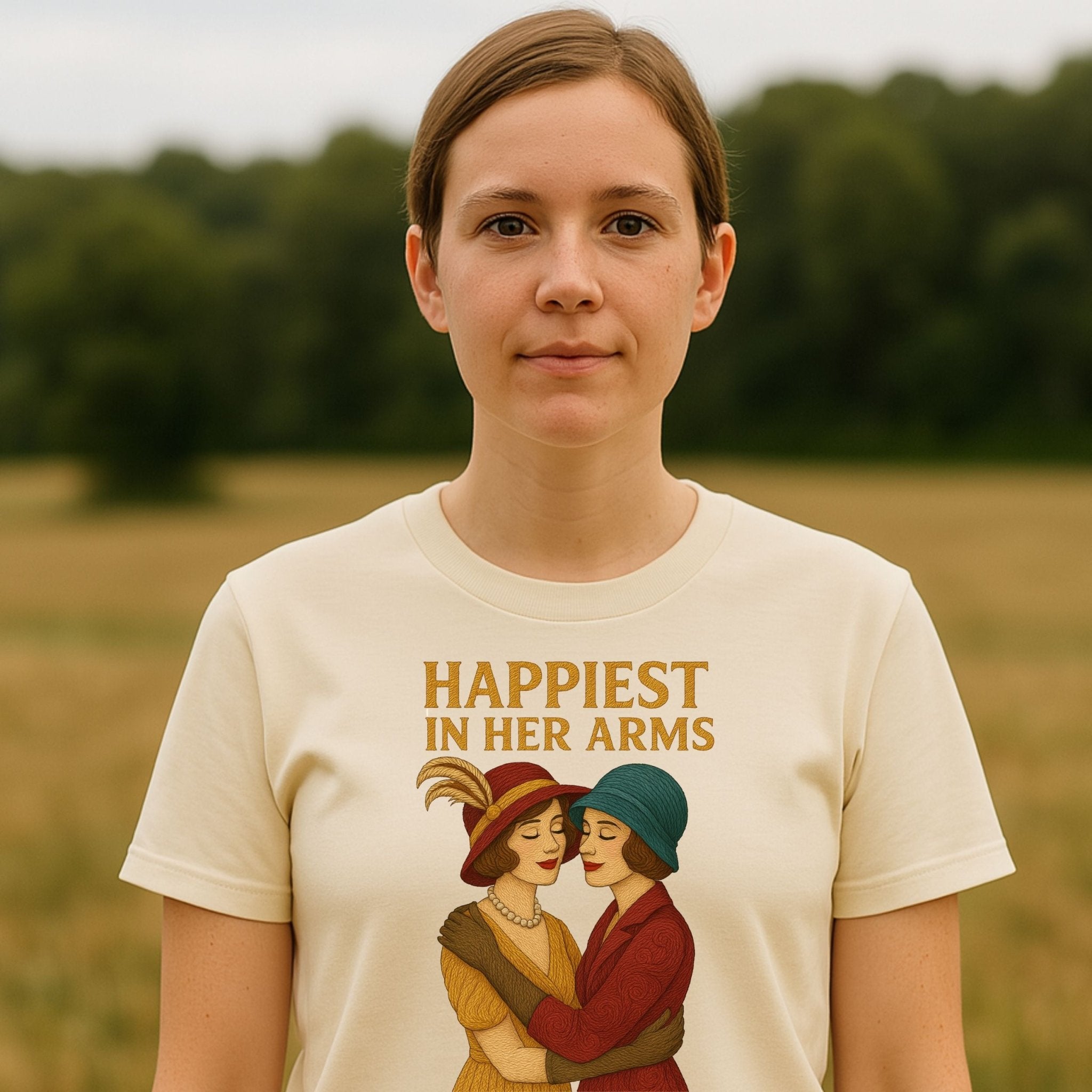 Happiest in Her Arms – Vintage Lesbian T-Shirt, Romantic Sapphic Gift - Craig Michael Design