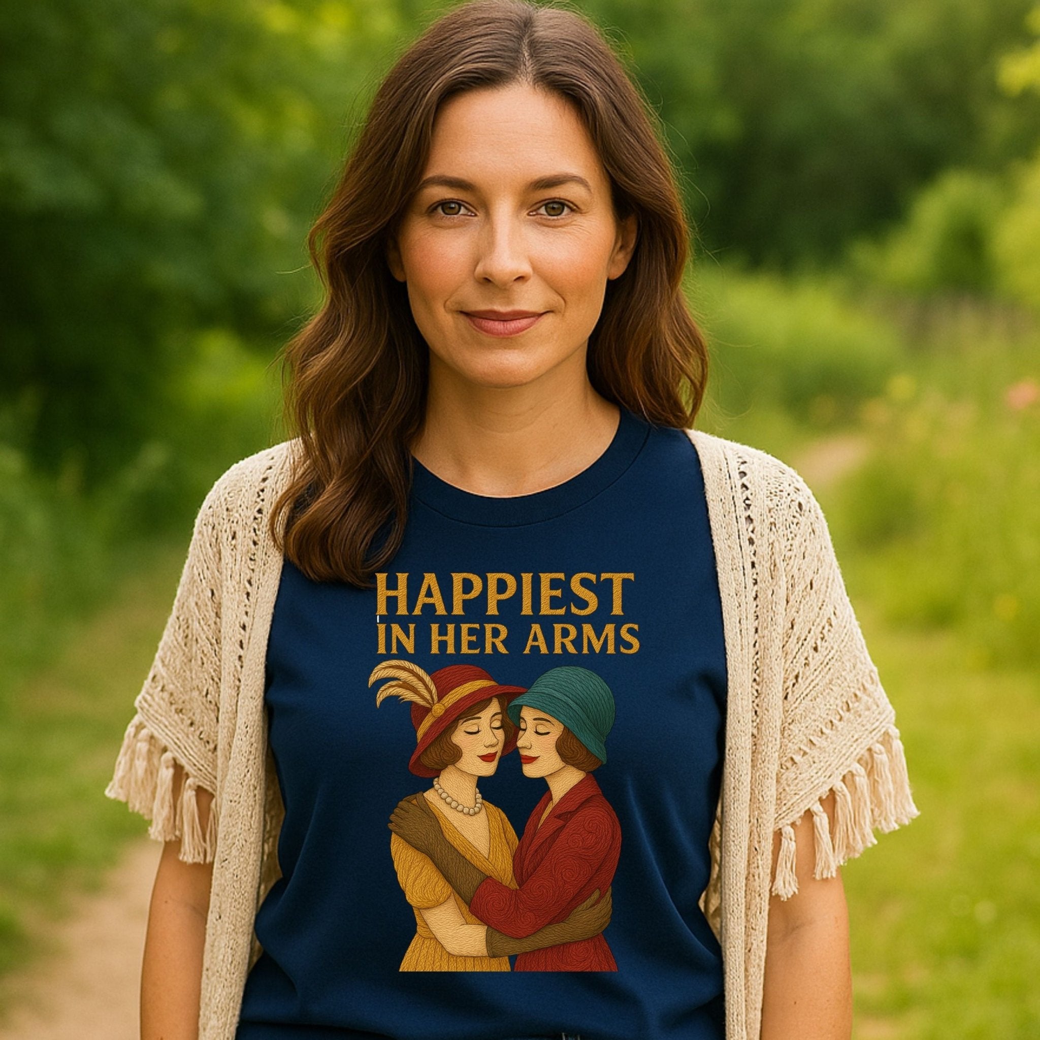 Happiest in Her Arms – Vintage Lesbian T-Shirt, Romantic Sapphic Gift - Craig Michael Design